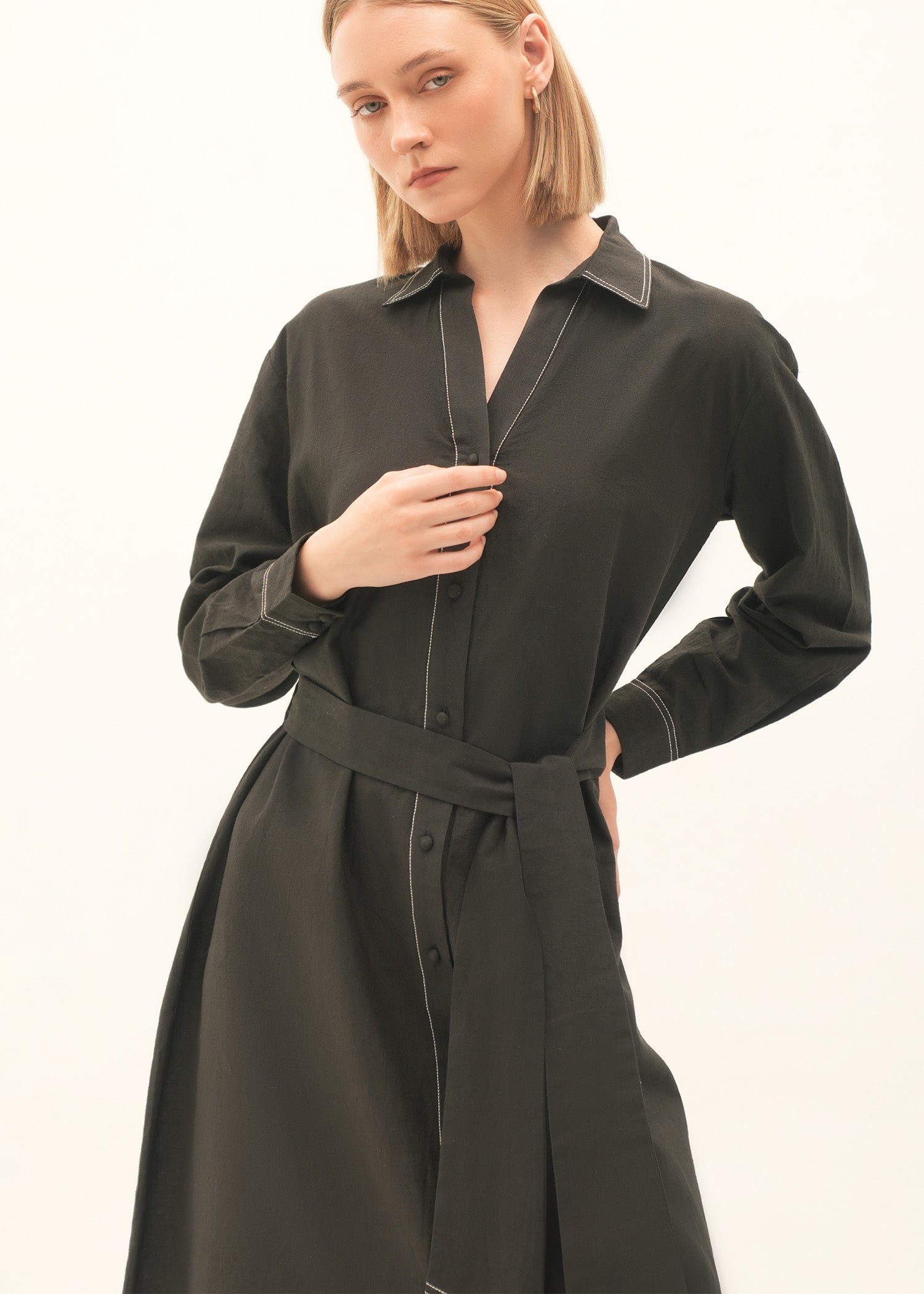 NishatUK - Black Solids Cotton 1-piece ready to wear Long Dress