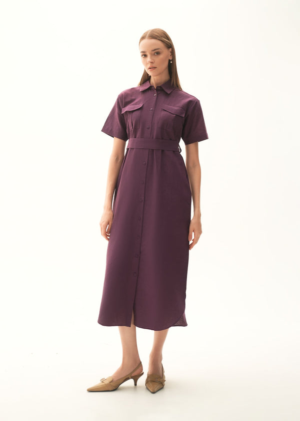 Button Down Linen Blend Dress