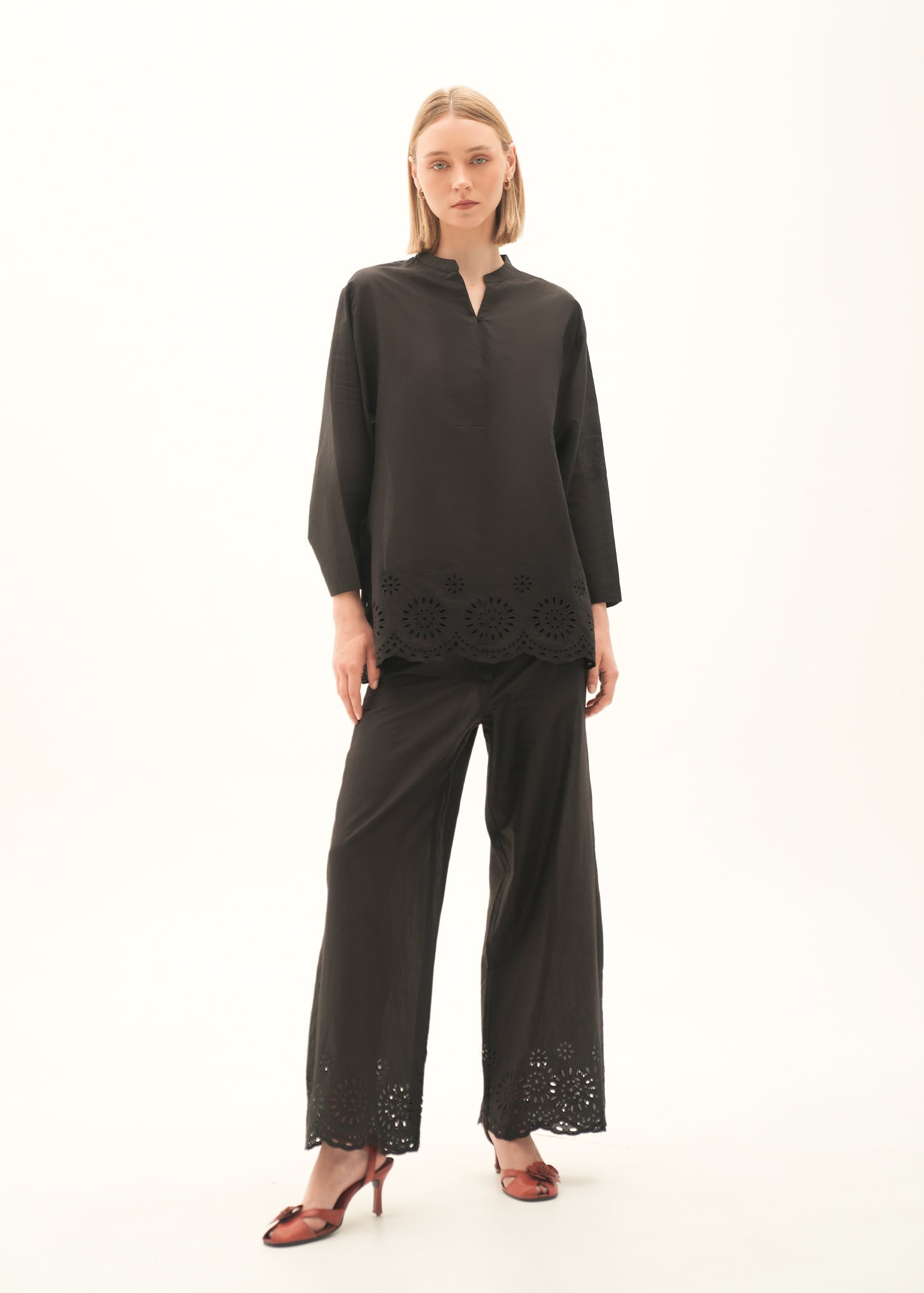 NishatUK - Black Embroidered   Cotton 1-piece ready to wear Blouse