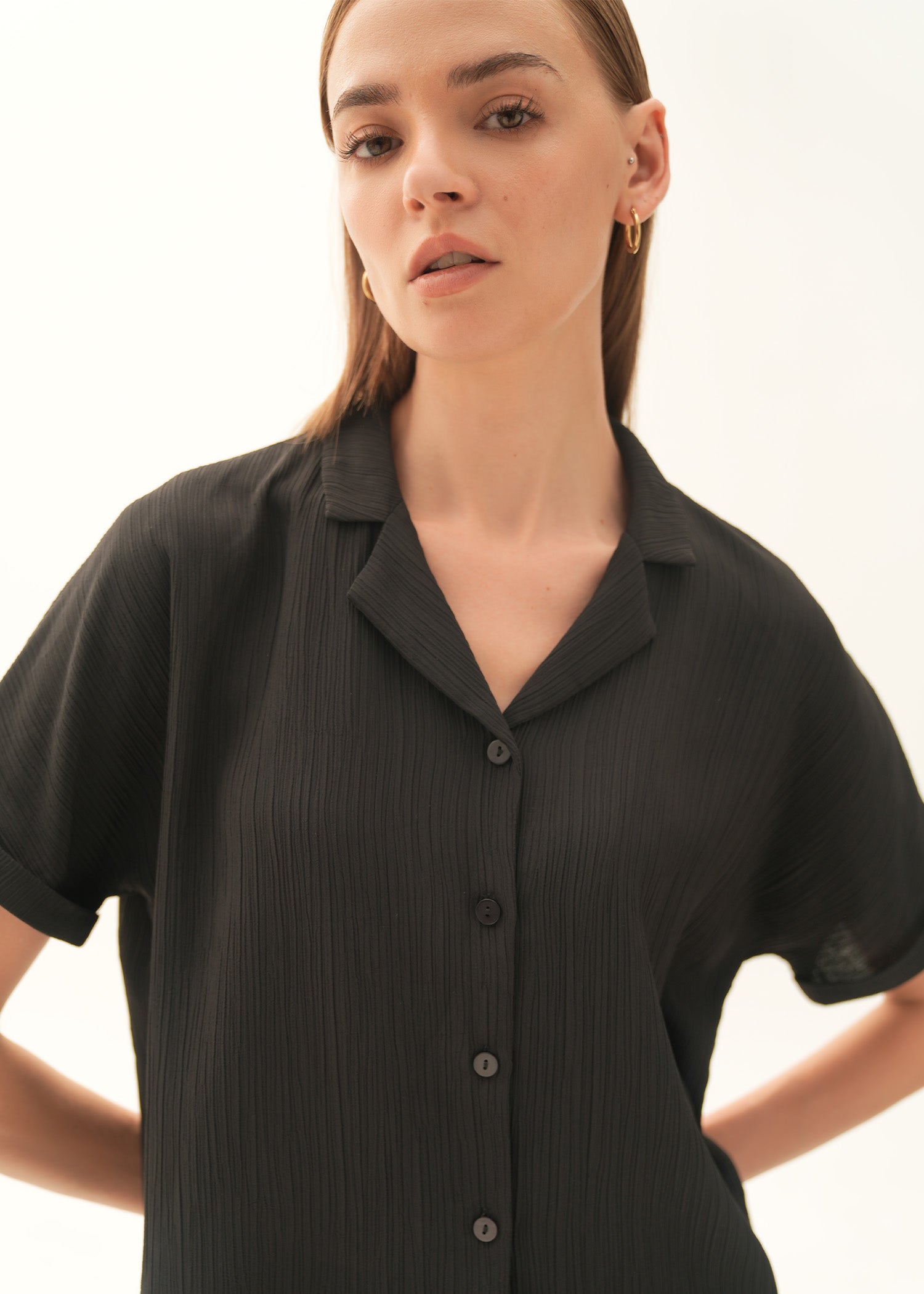 NishatUK - Black Solids  Polyester 1-piece ready to wear Shirt