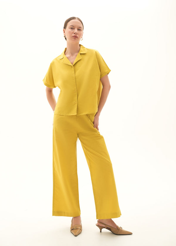 Wide Leg Linen Blend Trousers - KOA