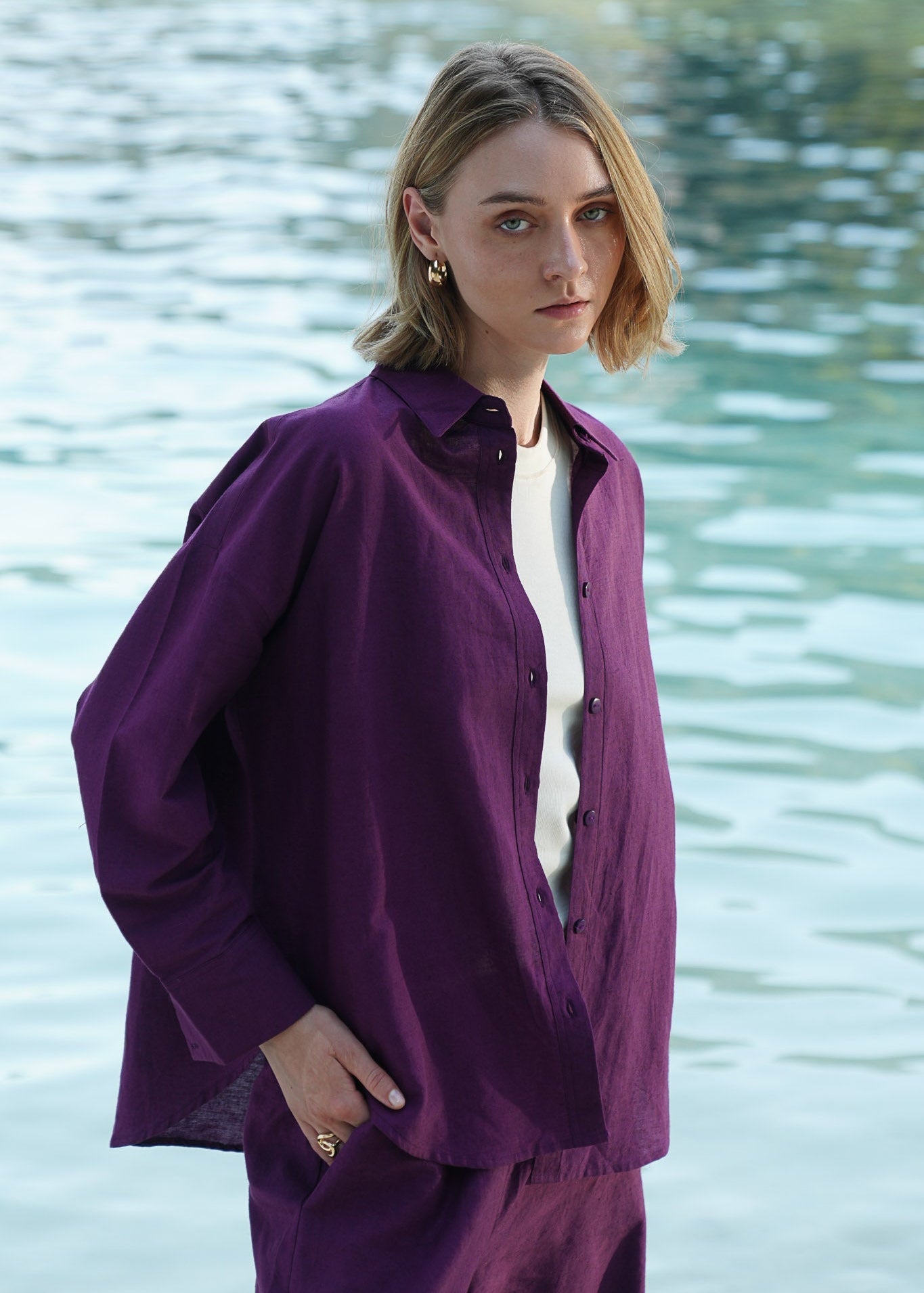 NishatUK - Purple Solids Cotton 1-piece ready to wear Shirt