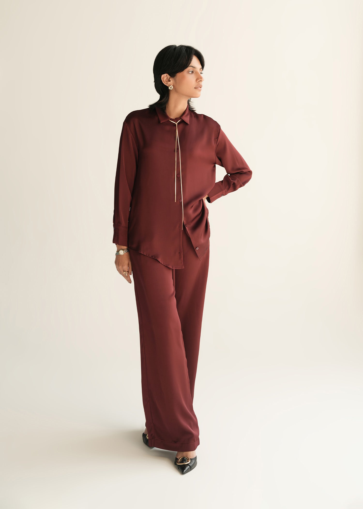 NishatUK - Maroon Solids  Polyester 1-piece ready to wear Shirt