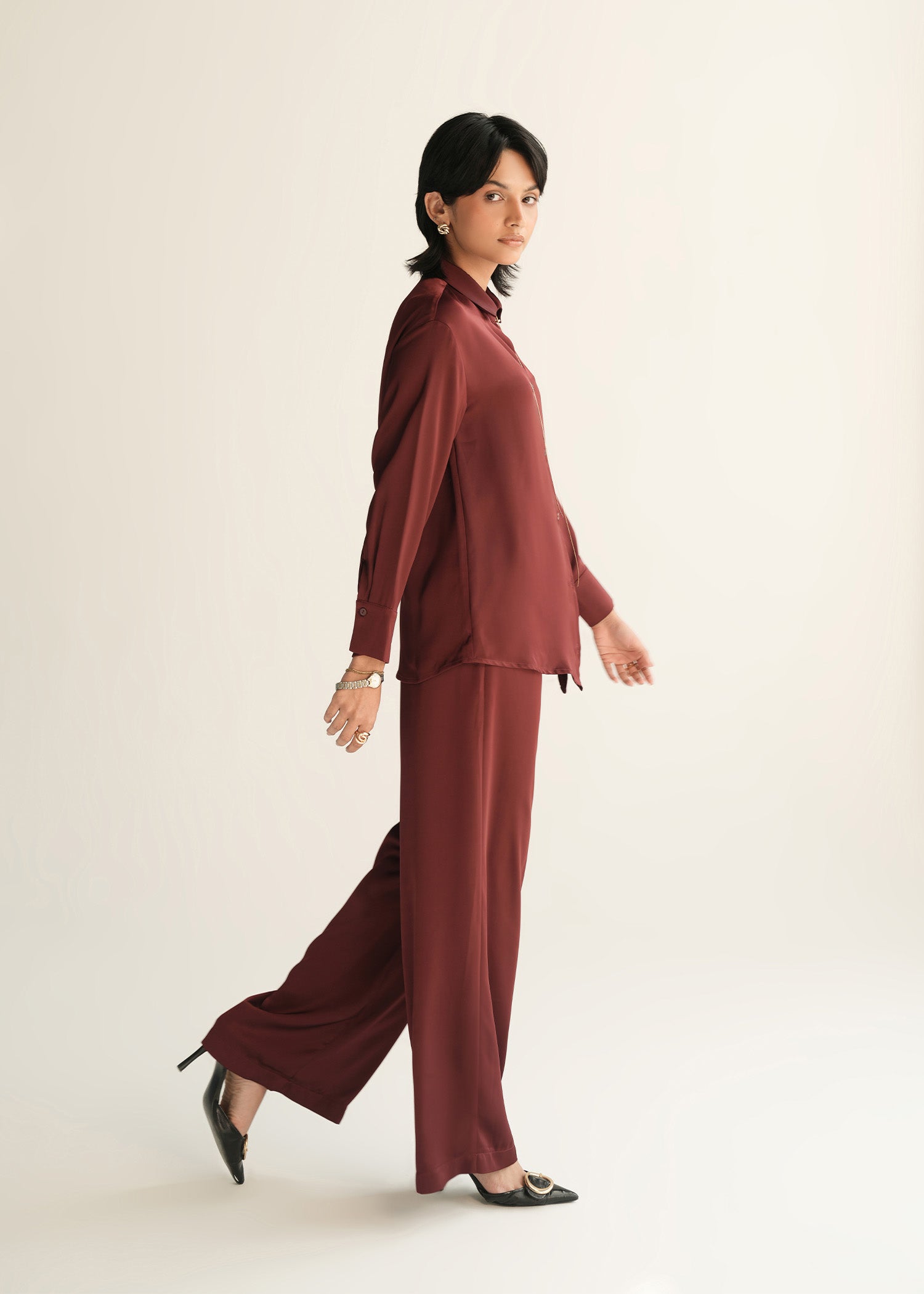 NishatUK - Maroon Solids  Polyester 1-piece ready to wear Shirt