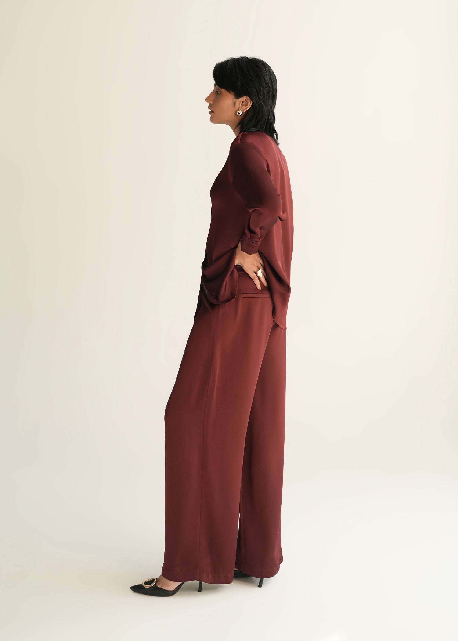 NishatUK - Maroon Solids  Polyester 1-piece ready to wear Pants