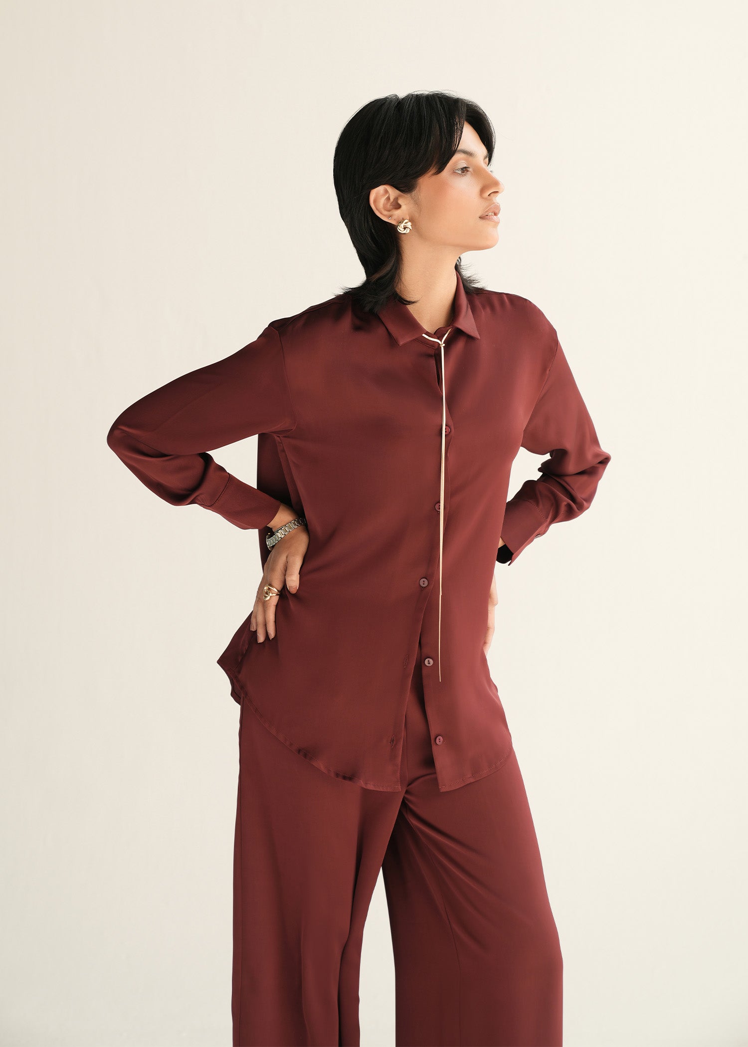 NishatUK - Maroon Solids  Polyester 1-piece ready to wear Shirt