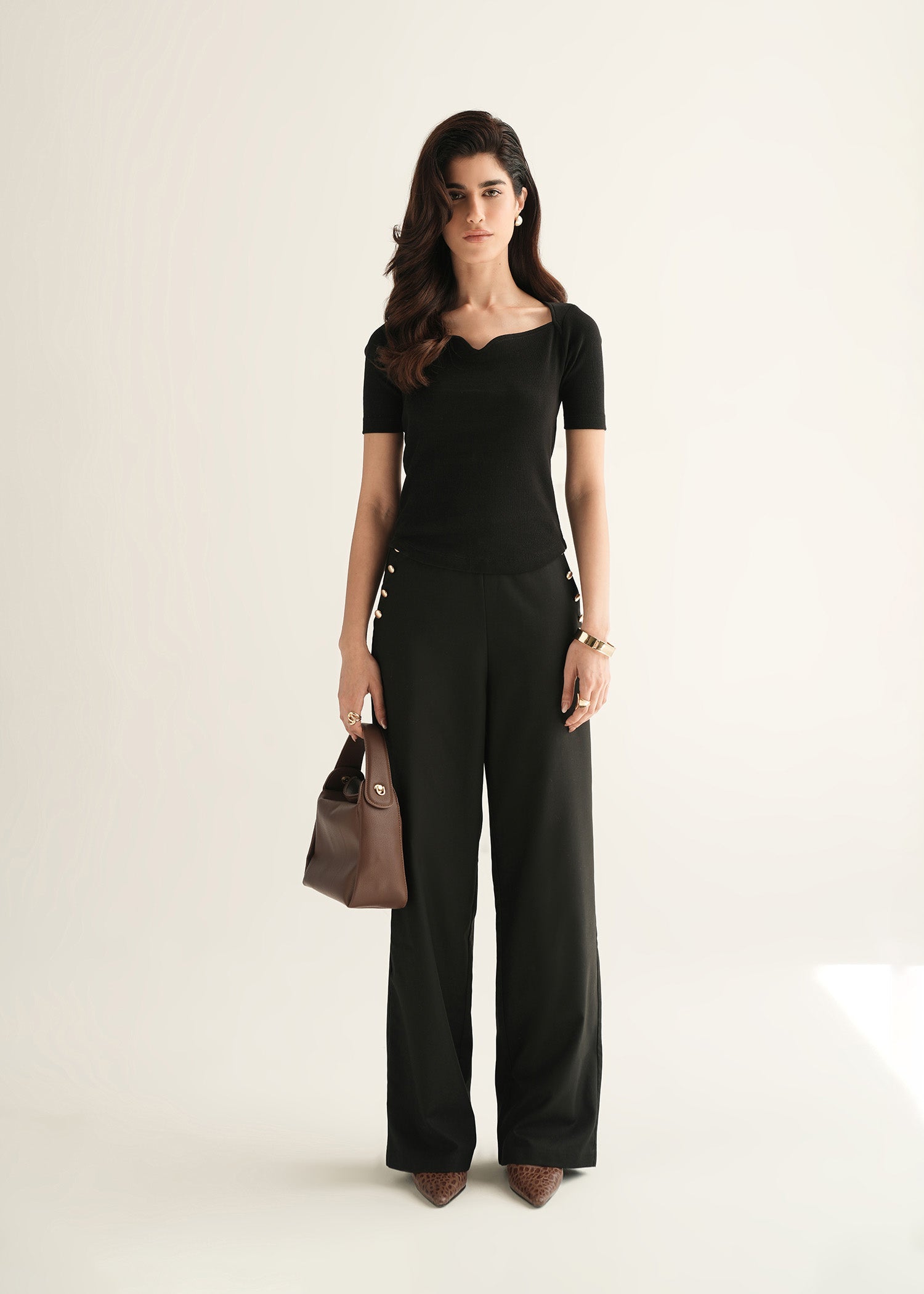 NishatUK - Black Solids  Polyester 1-piece ready to wear Pants