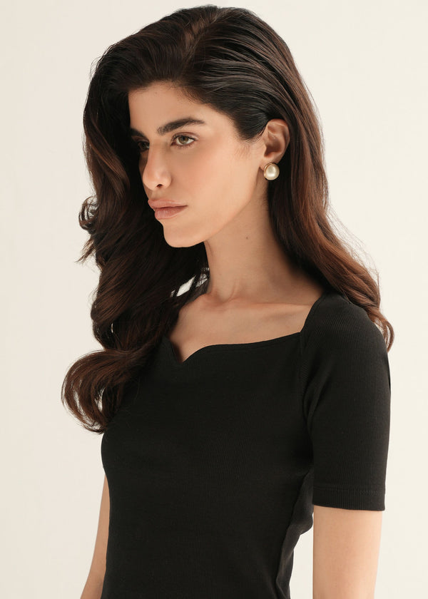 Ribbed Sweetheart Neckline Top - KOA