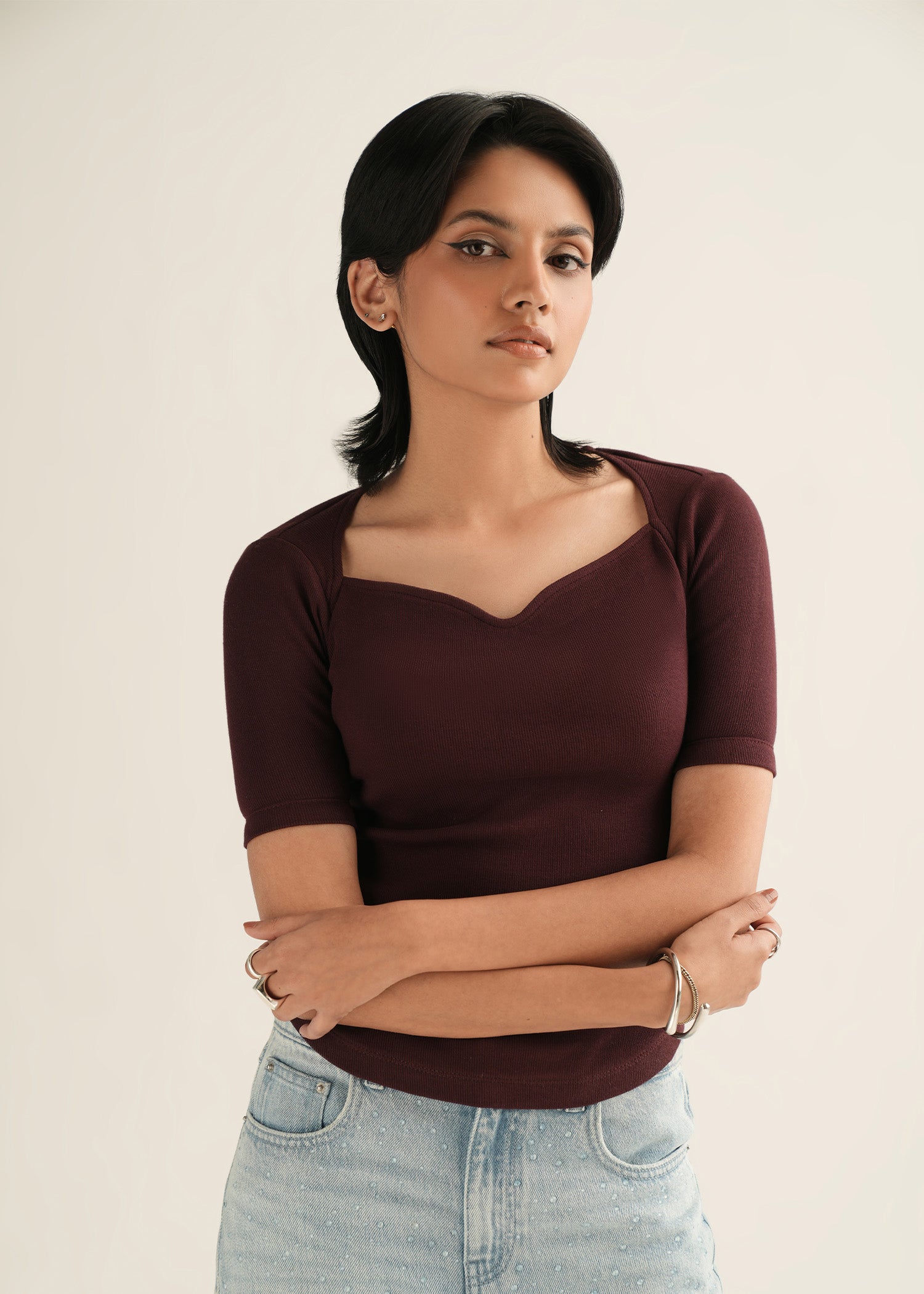 NishatUK - Maroon Solids Cotton 1-piece ready to wear Top