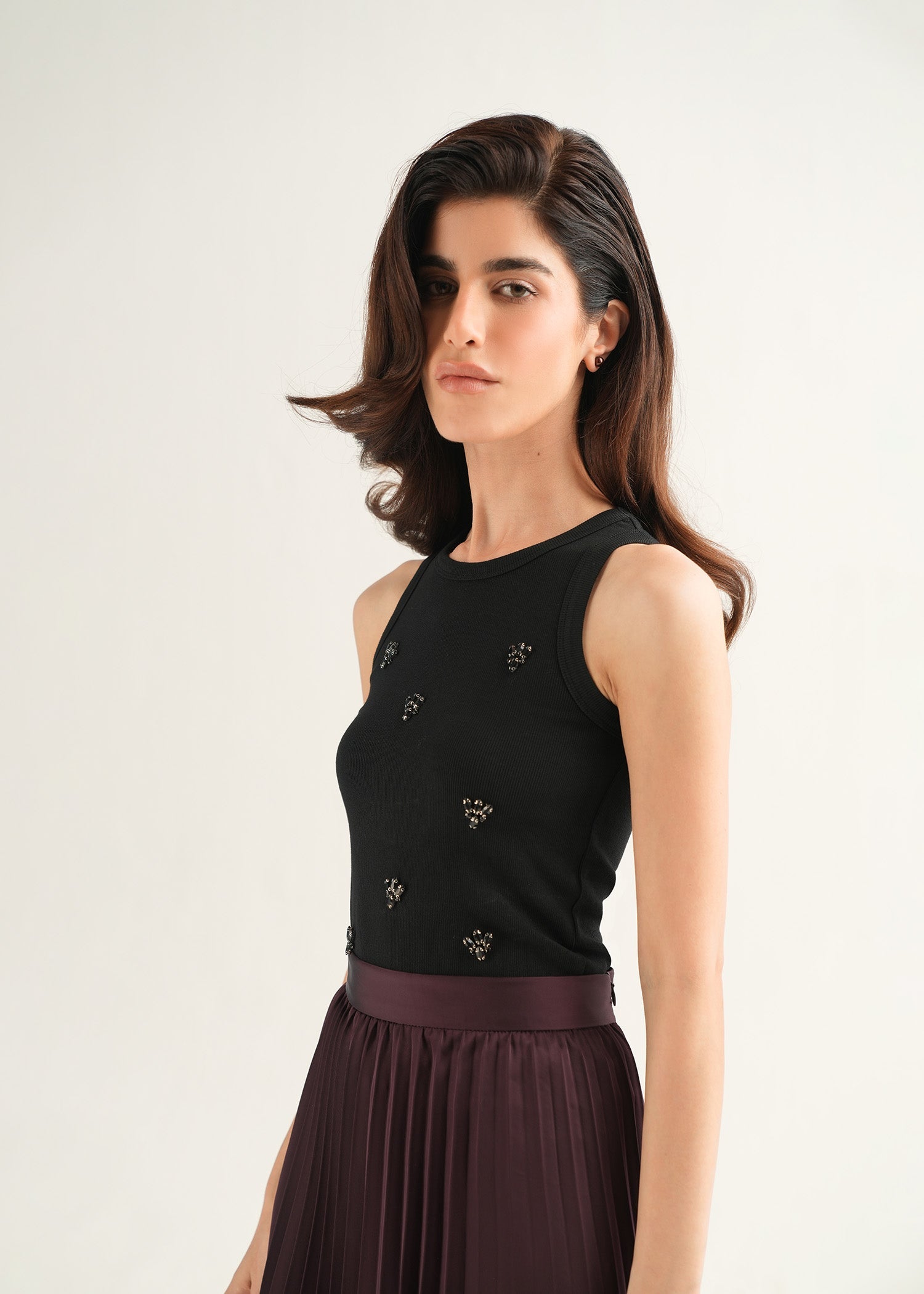 NishatUK - Black Embroidered  Cotton 1-piece ready to wear Top