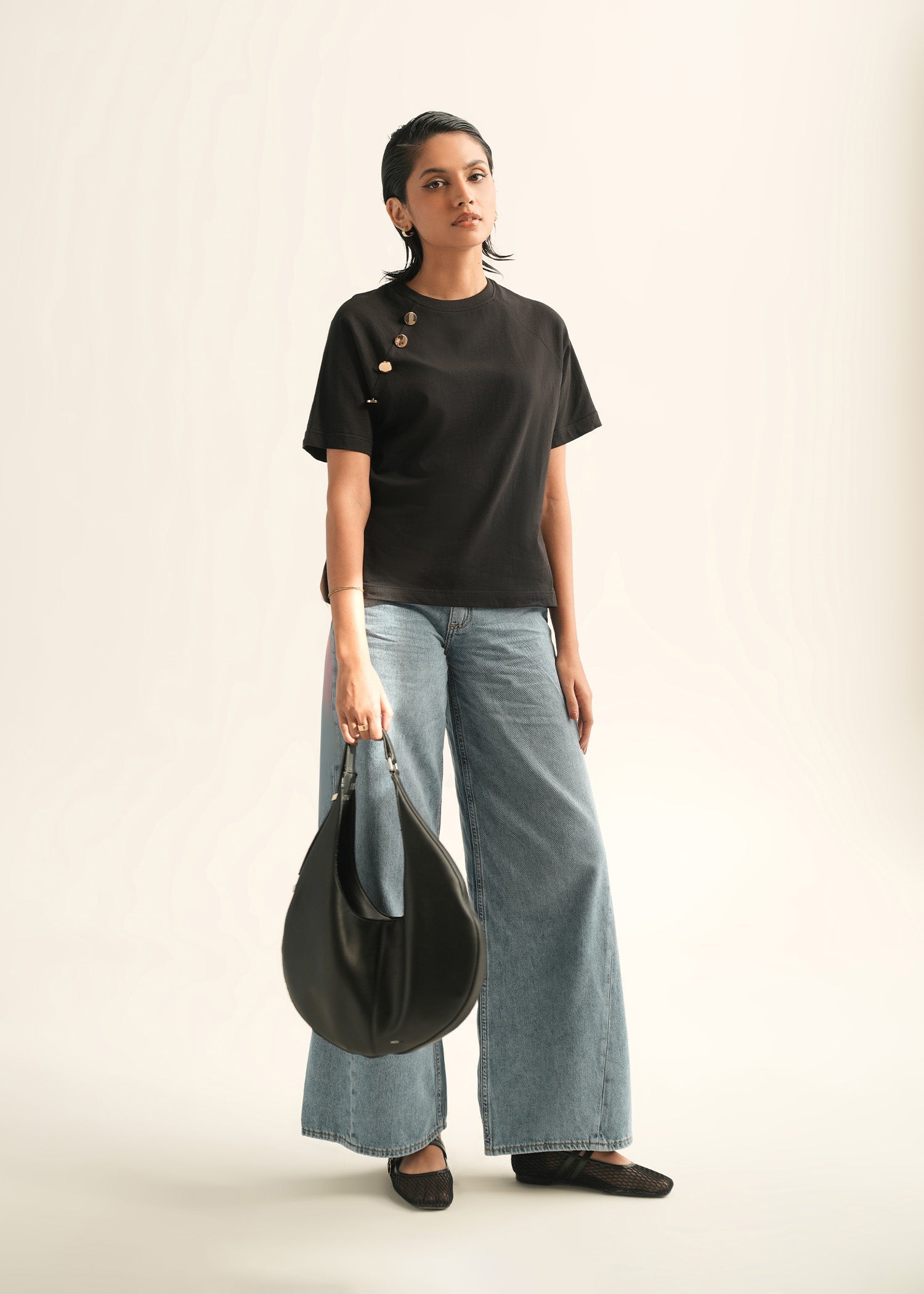 NishatUK - Black Solids  Cotton 1-piece ready to wear T-Shirt