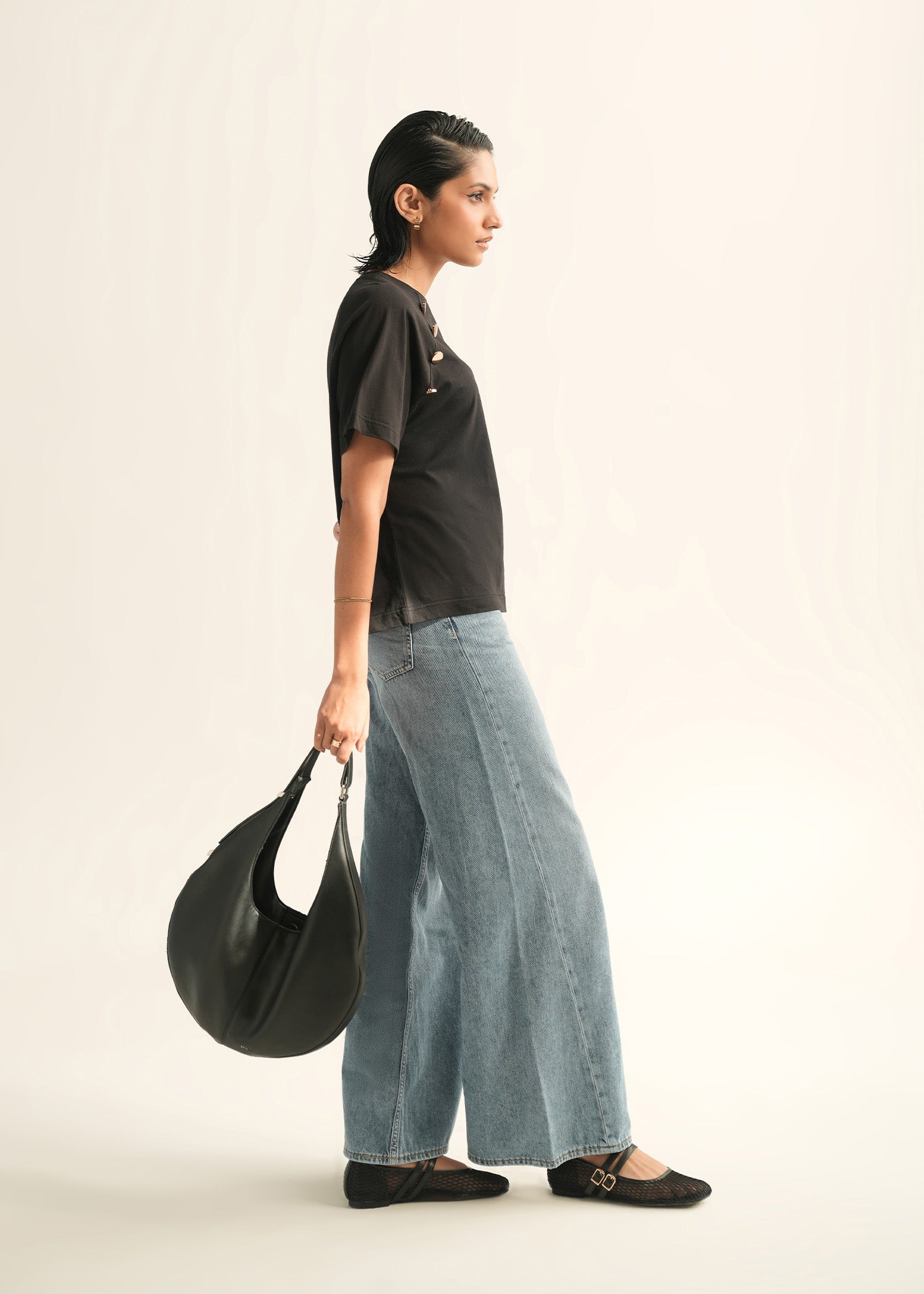 NishatUK - Black Solids  Cotton 1-piece ready to wear T-Shirt