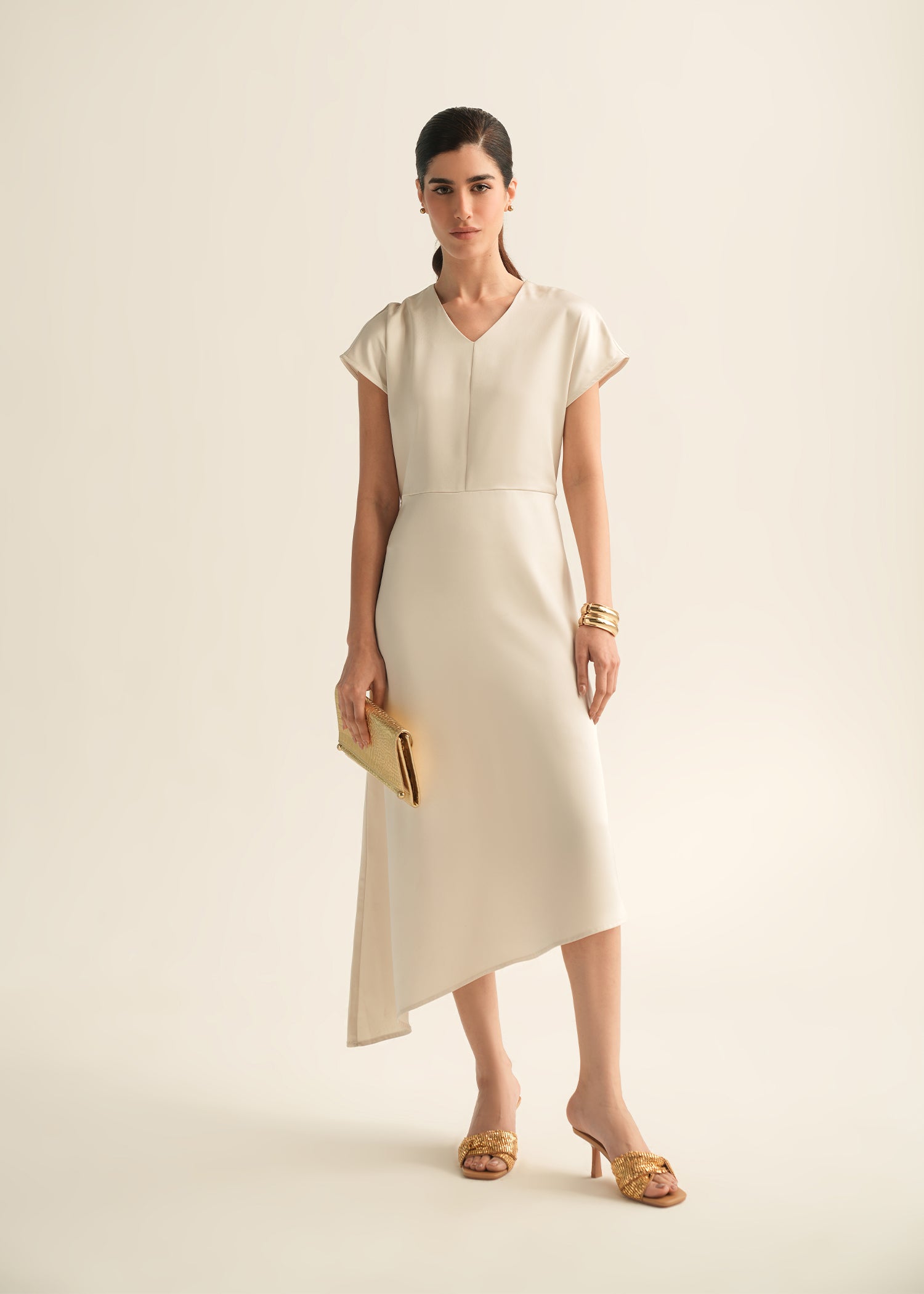 NishatUK - White Solids  Polyester 1-piece ready to wear Long Dress