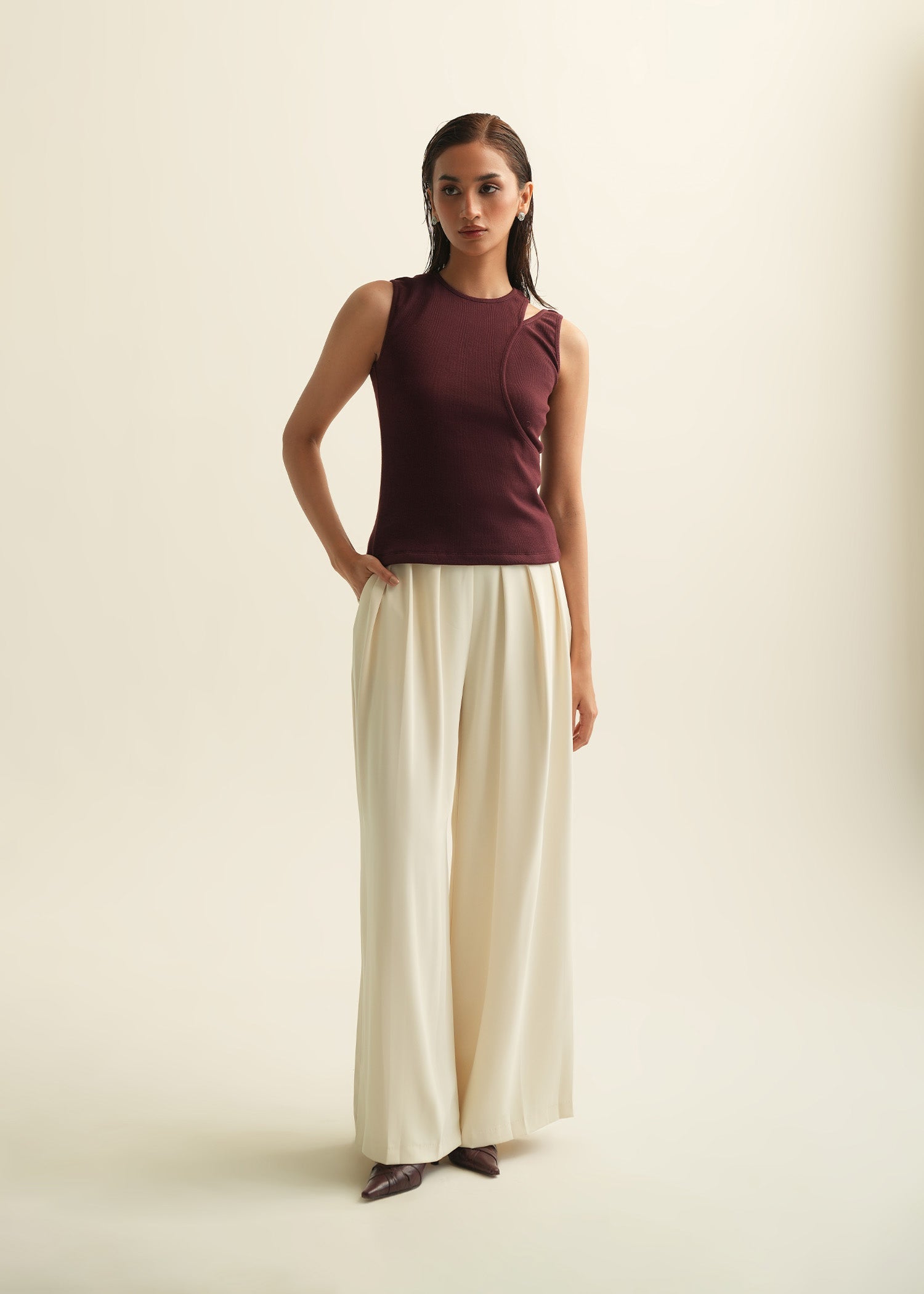 NishatUK - Maroon Solids Cotton 1-piece ready to wear Top