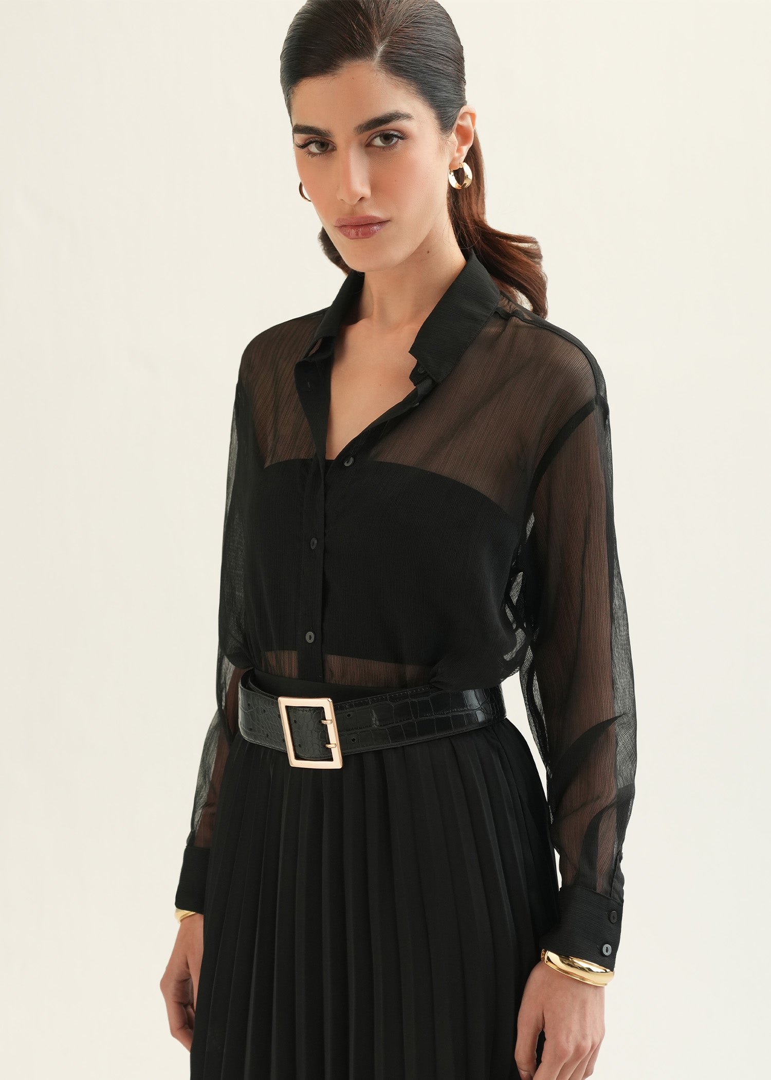 NishatUK - Black Solids  Polyester 1-piece ready to wear Shirt