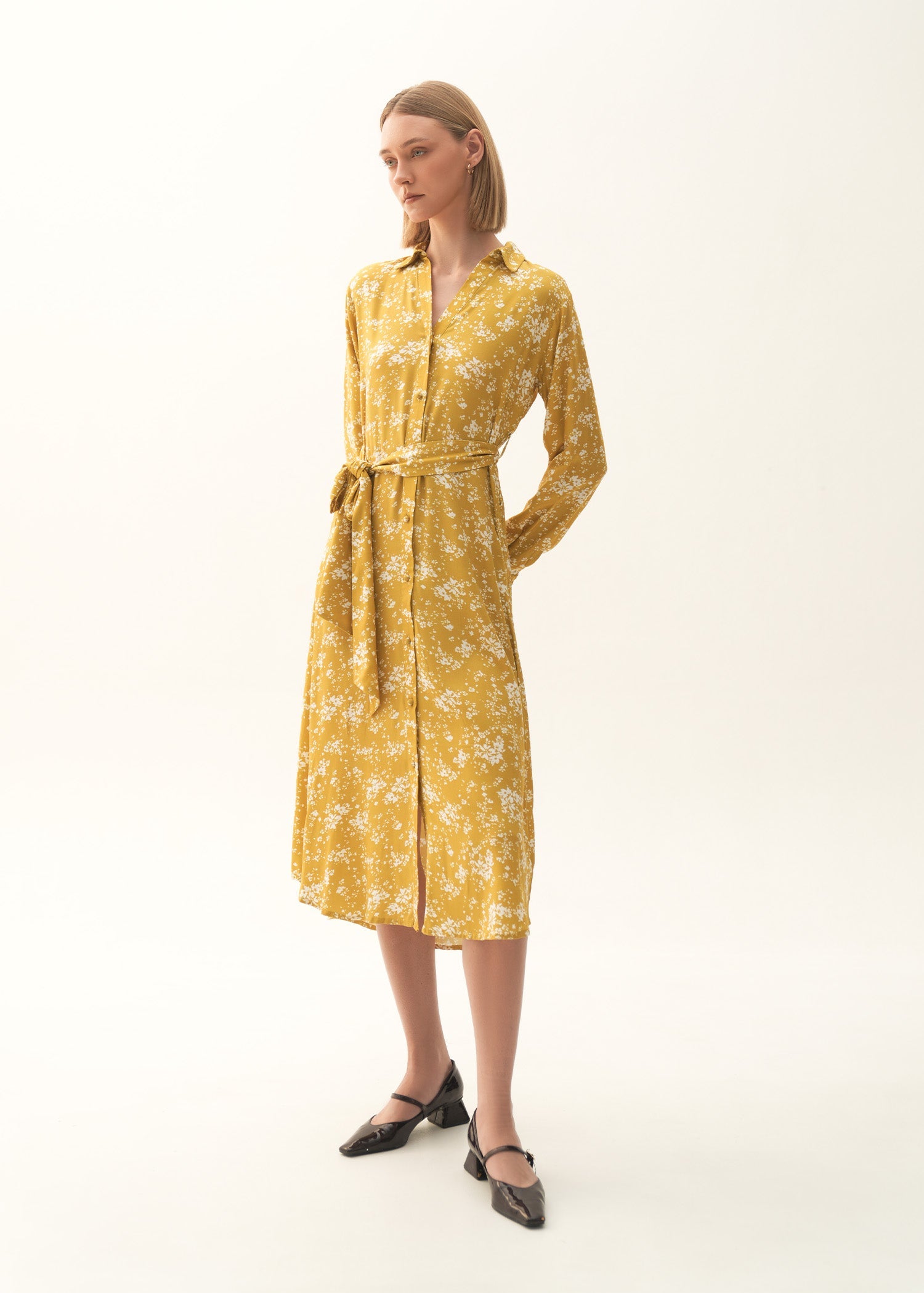 NishatUK - Mustard & White Printed Viscose 1-piece ready to wear Long Dress