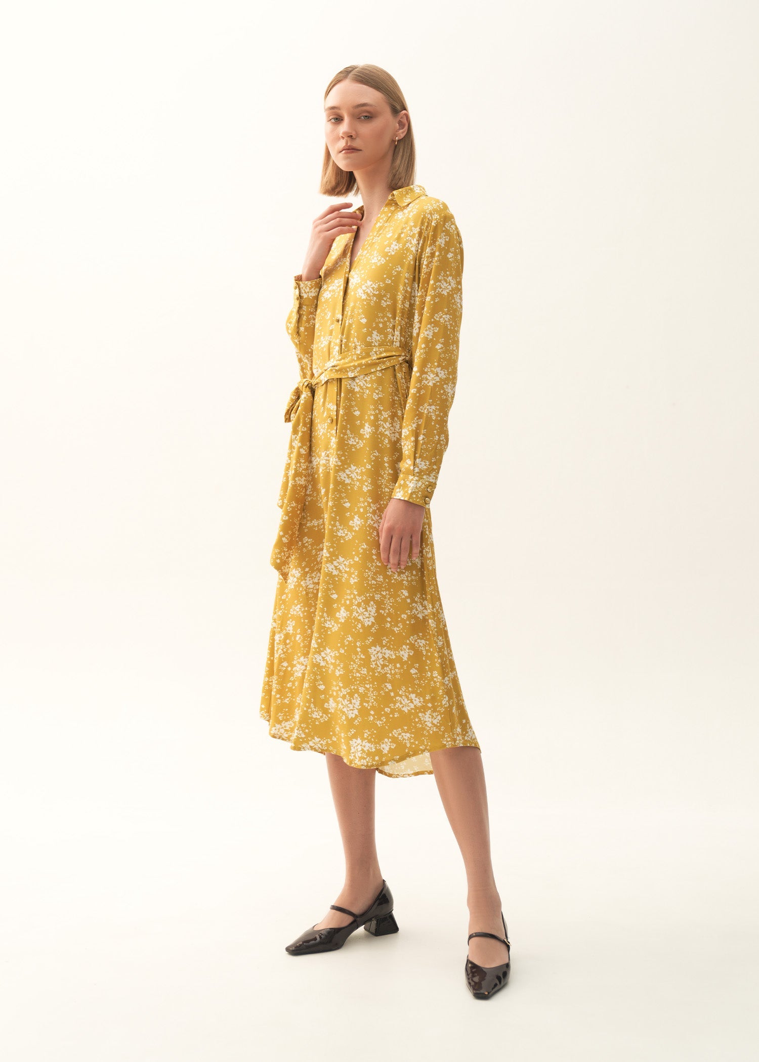 NishatUK - Mustard & White Printed Viscose 1-piece ready to wear Long Dress