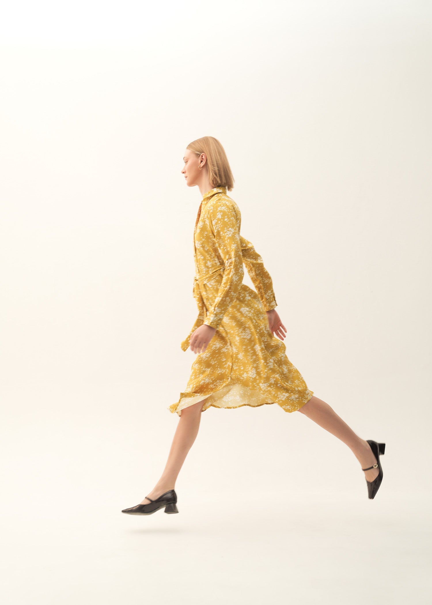 NishatUK - Mustard & White Printed Viscose 1-piece ready to wear Long Dress