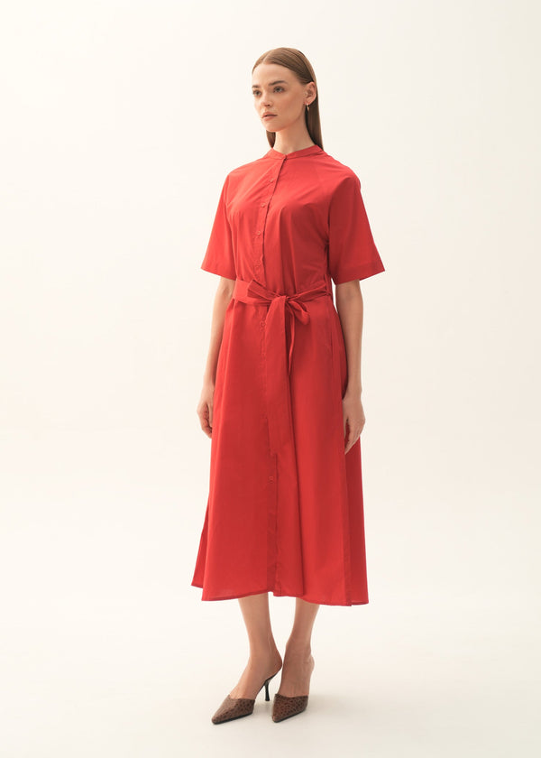 Flared Cotton Dress With Raglan Sleeves