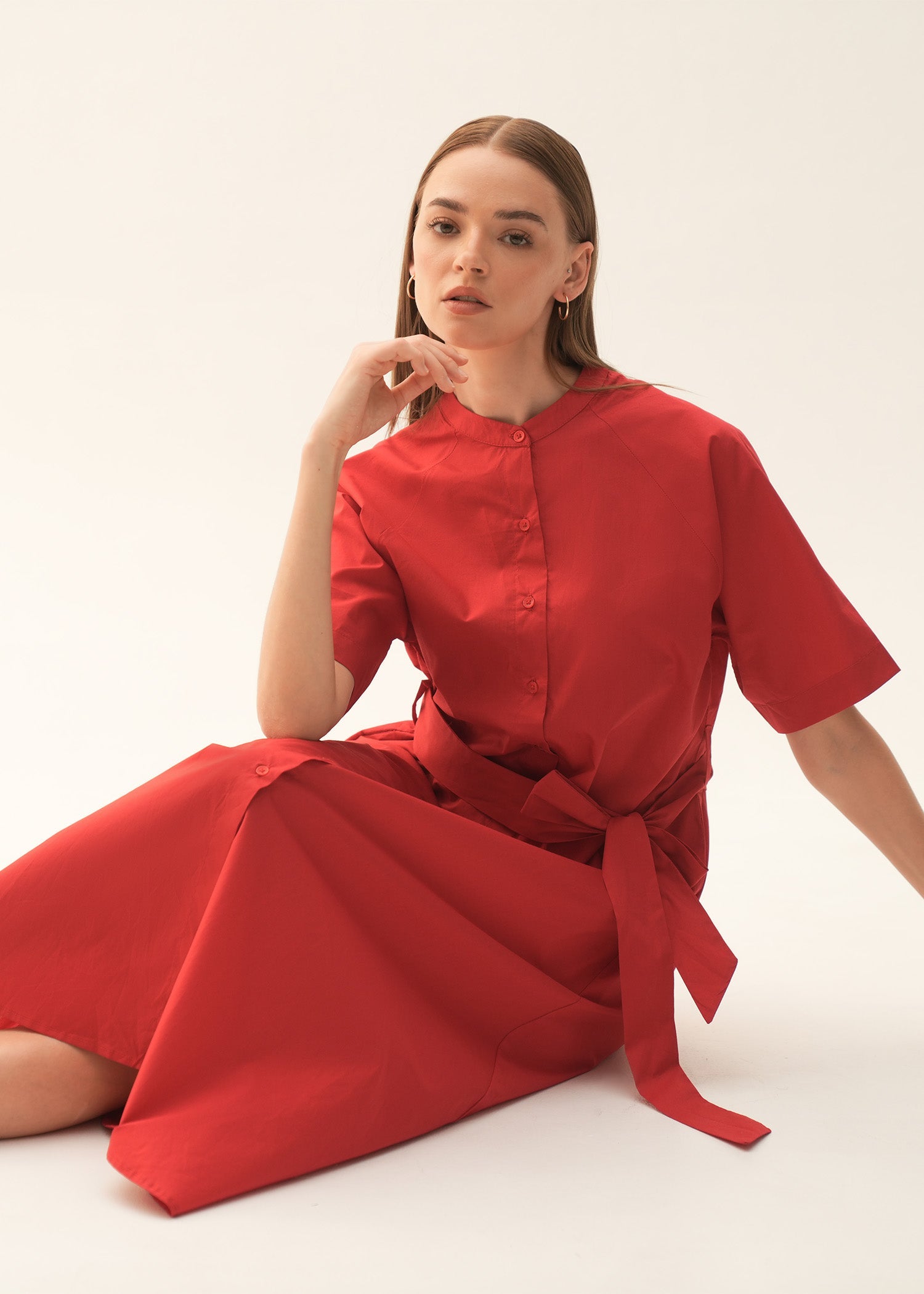 NishatUK - Red Solids  Cotton 1-piece ready to wear Long Dress