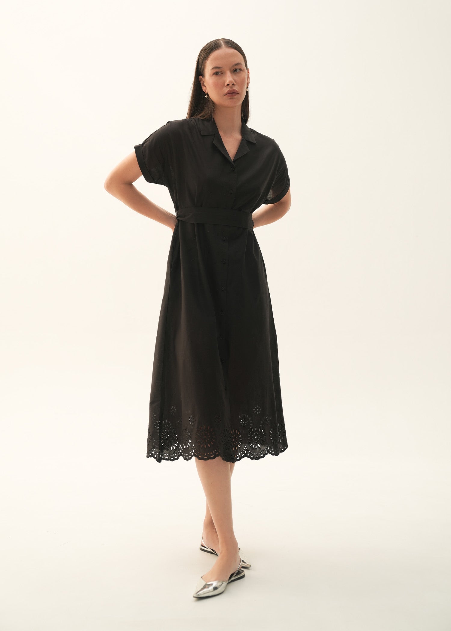 NishatUK - Black Embroidered   Cotton 1-piece ready to wear Long Dress