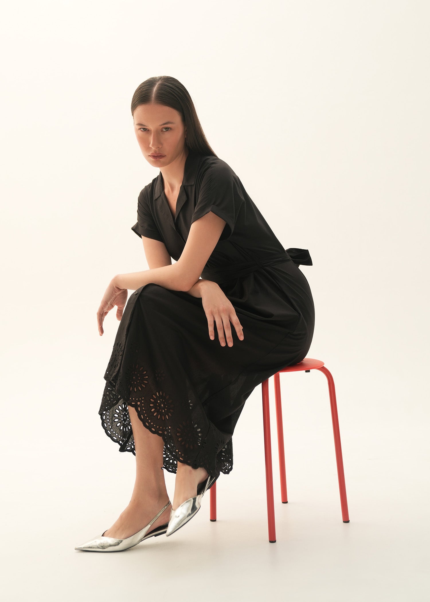 NishatUK - Black Embroidered   Cotton 1-piece ready to wear Long Dress