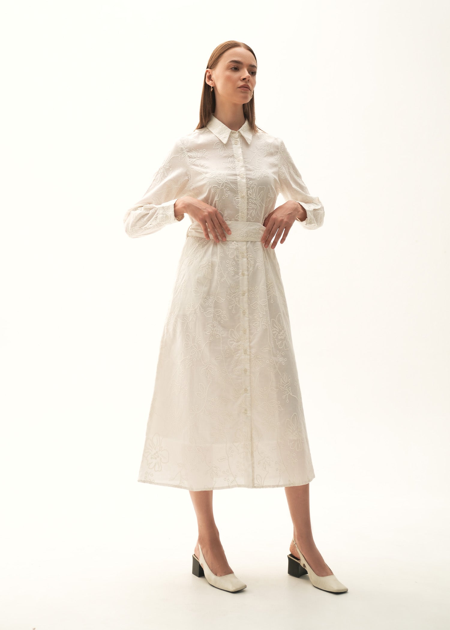 NishatUK - White Printed  Cotton 1-piece ready to wear Long Dress