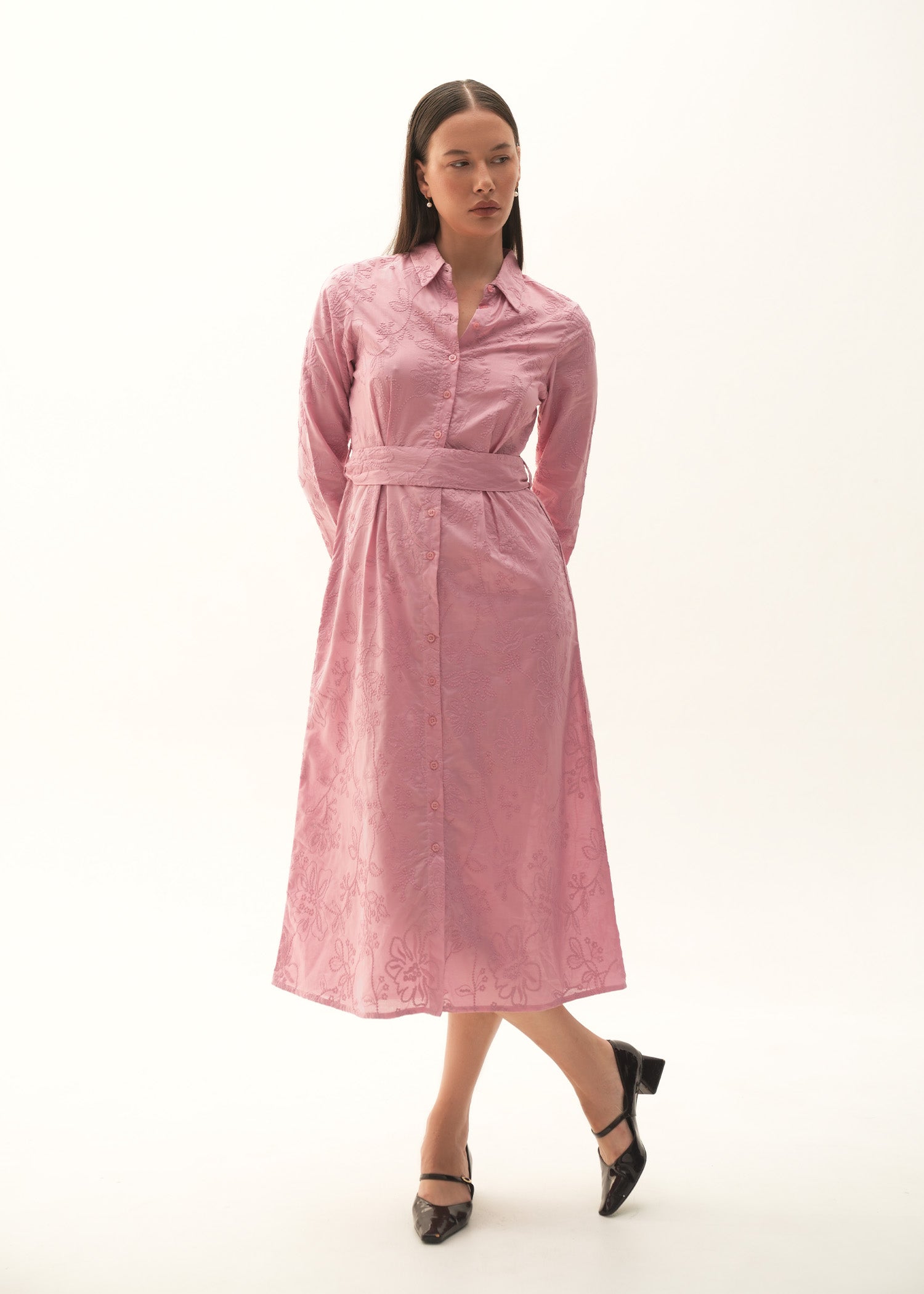 NishatUK - Pink Embroidered Cotton 1-piece ready to wear Long Dress