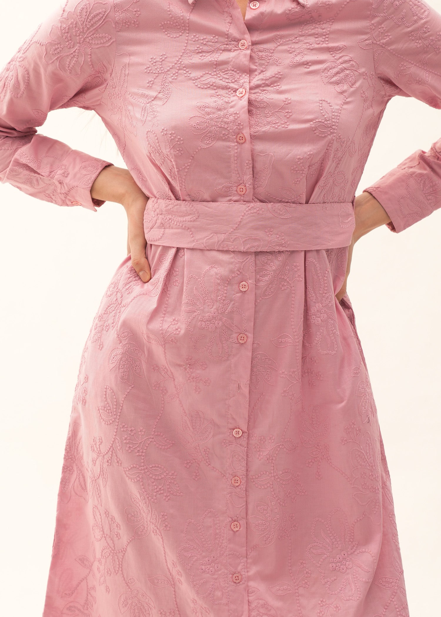 NishatUK - Pink Embroidered Cotton 1-piece ready to wear Long Dress