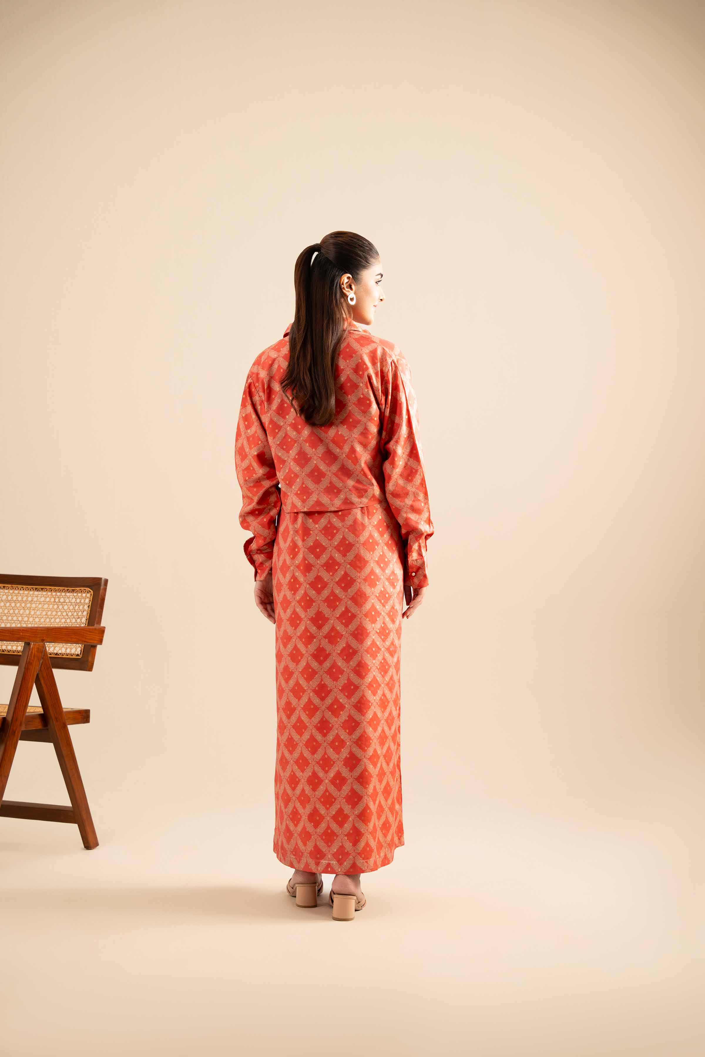 NishatUK - Peach Printed Monar Gold 2-piece ready to wear Long Dress