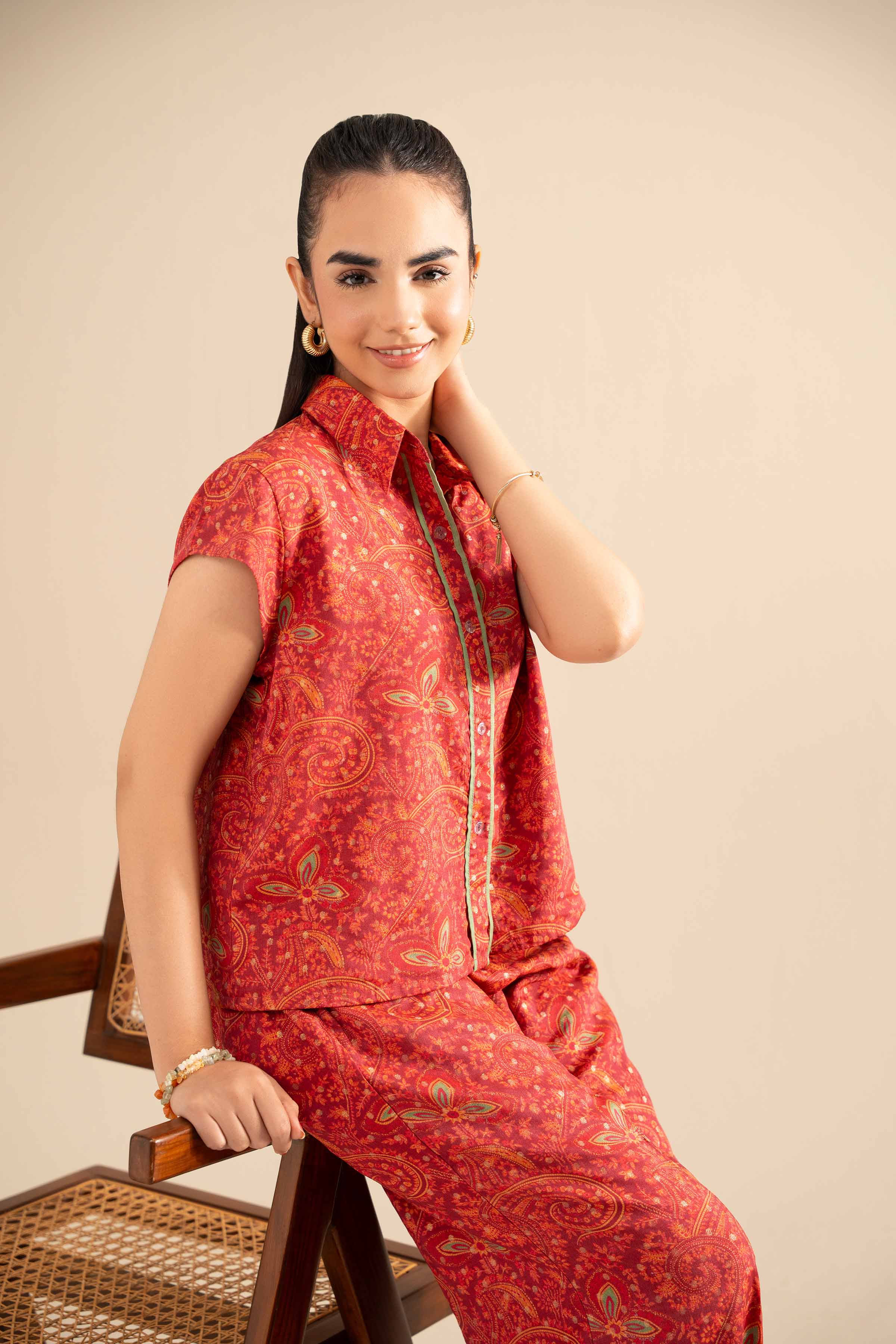 NishatUK - Red Printed  Monar Gold 2-piece ready to wear Dress