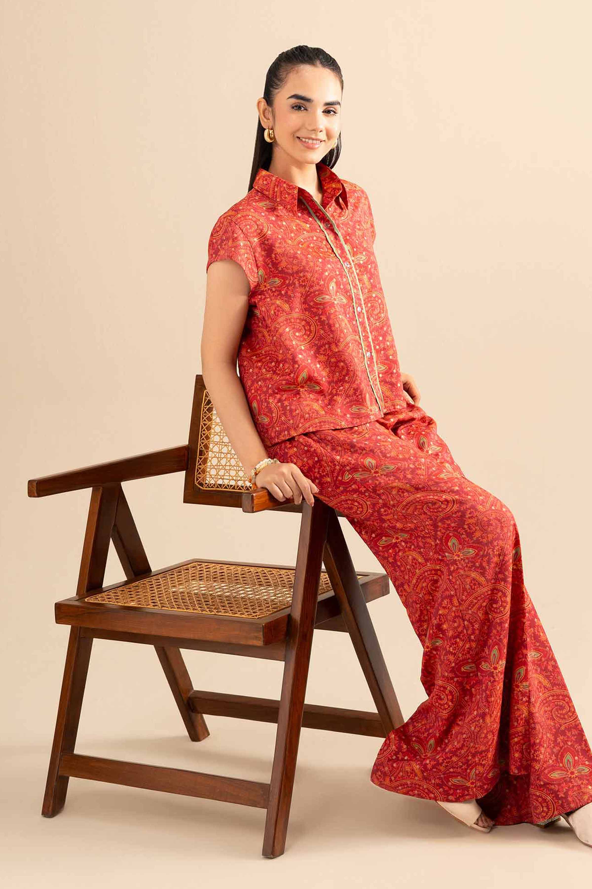 NishatUK - Red Printed  Monar Gold 2-piece ready to wear Dress