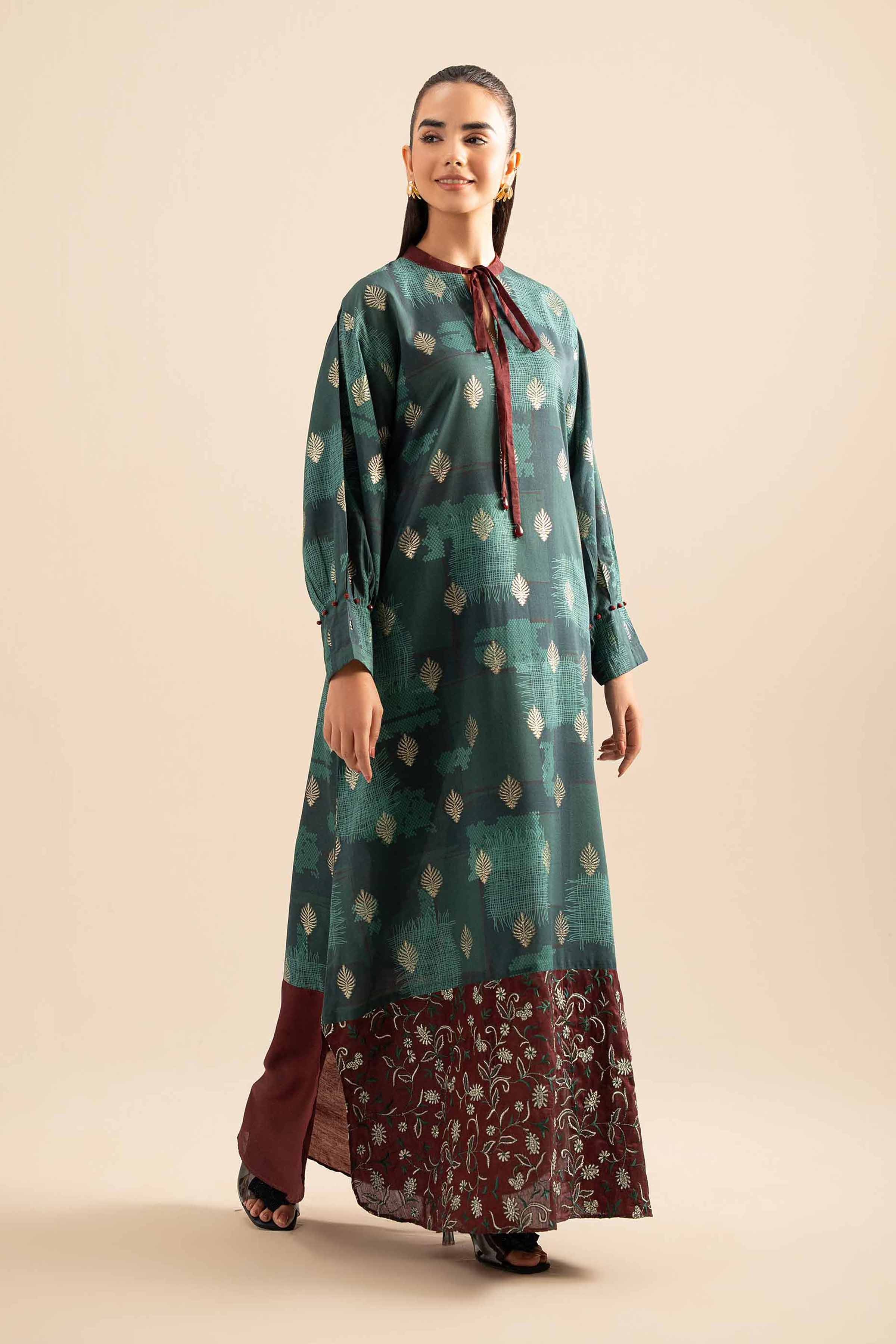 NishatUK - Green Embroidered   Maysuri 1-piece ready to wear Long Dress