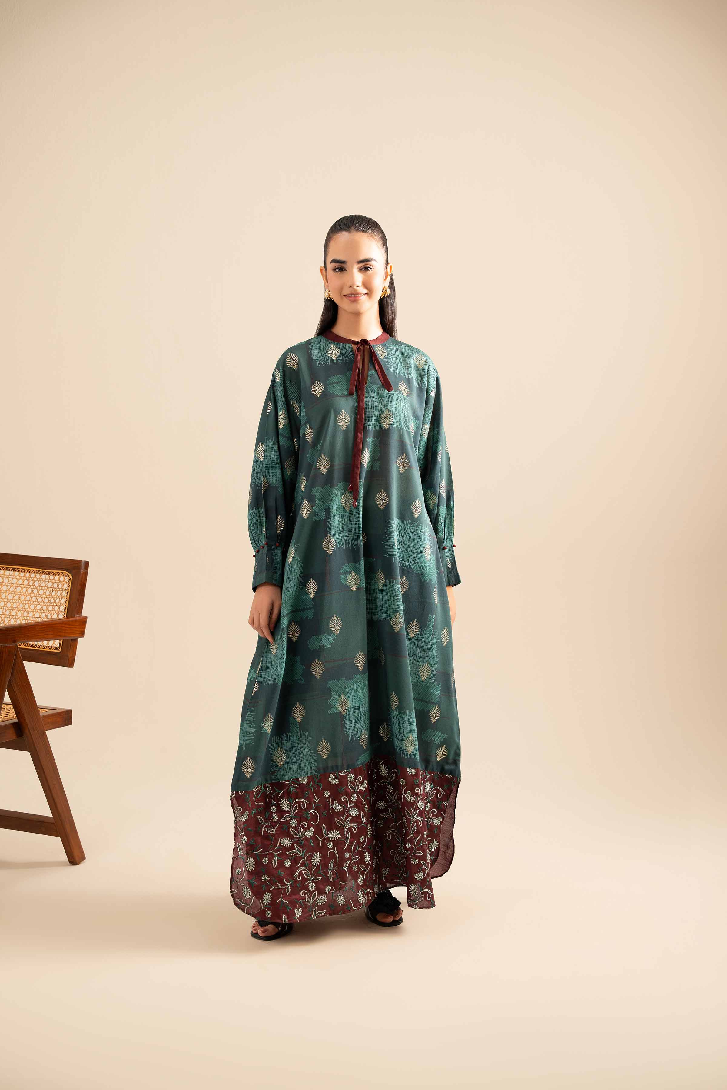 NishatUK - Green Embroidered   Maysuri 1-piece ready to wear Long Dress