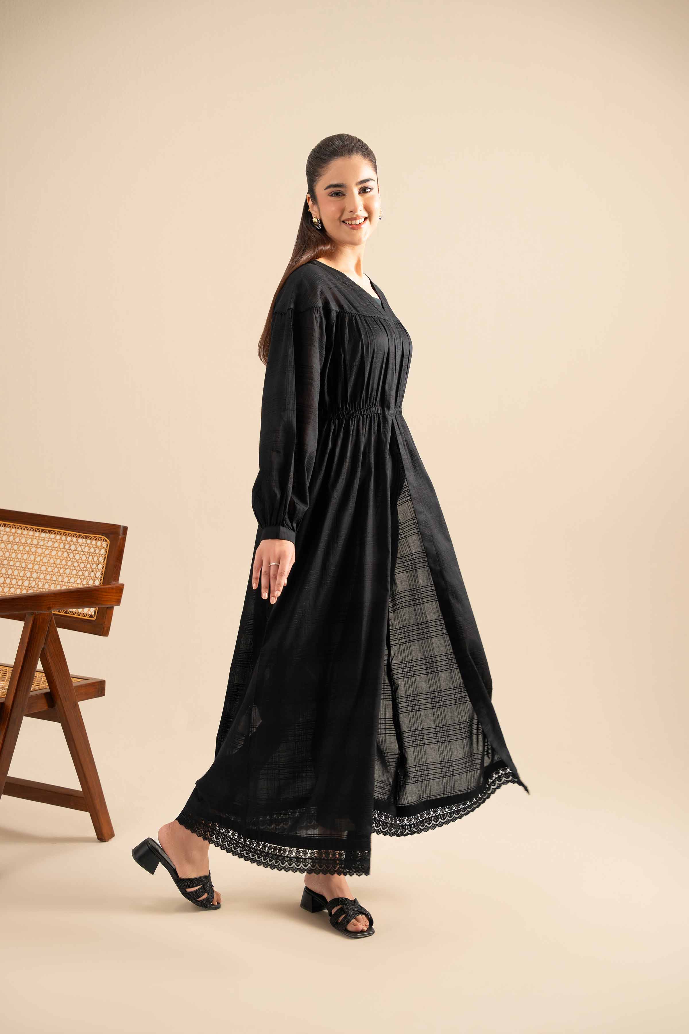 NishatUK - Black Solids Lawn 1-piece ready to wear Long Dress