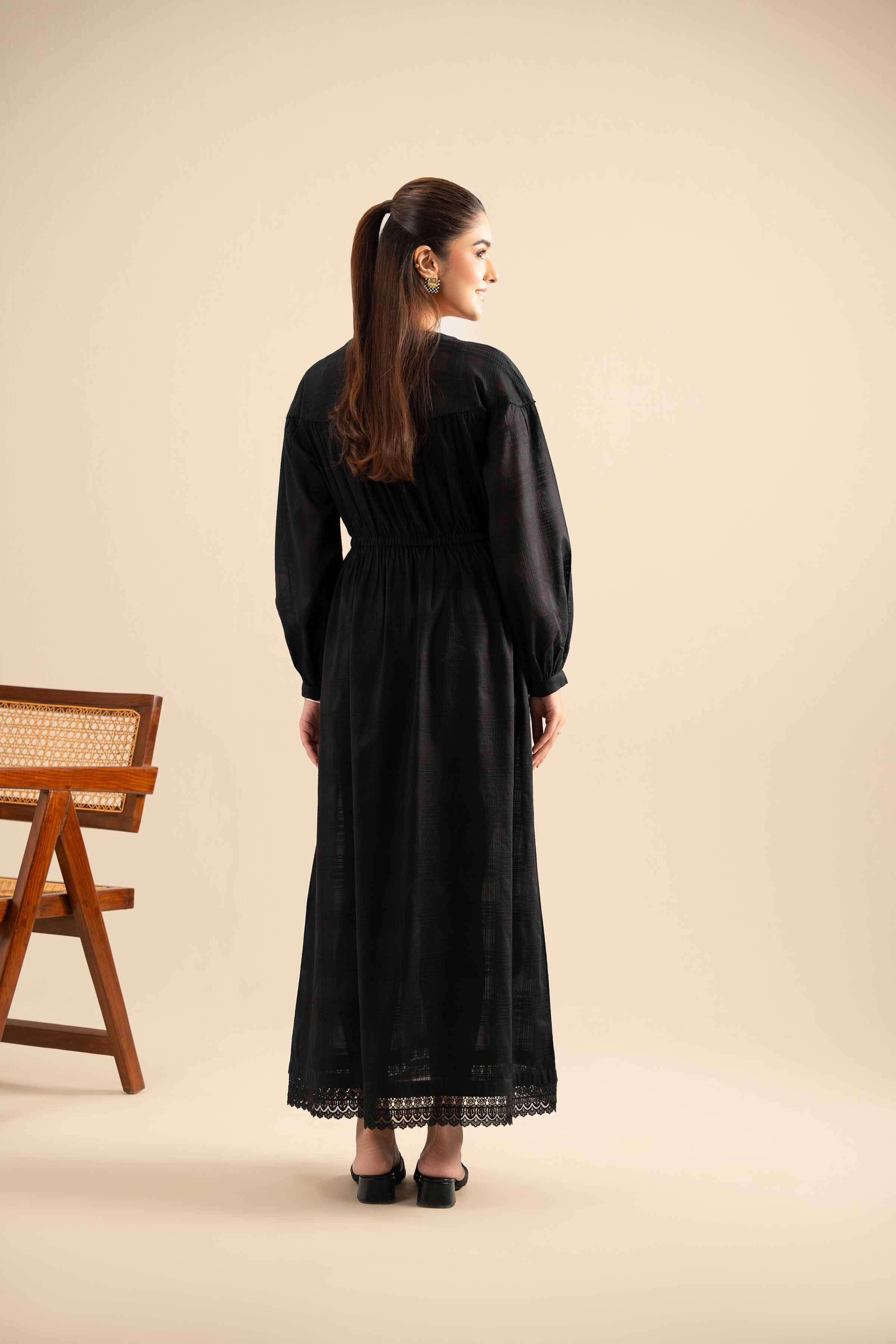 NishatUK - Black Solids Lawn 1-piece ready to wear Long Dress