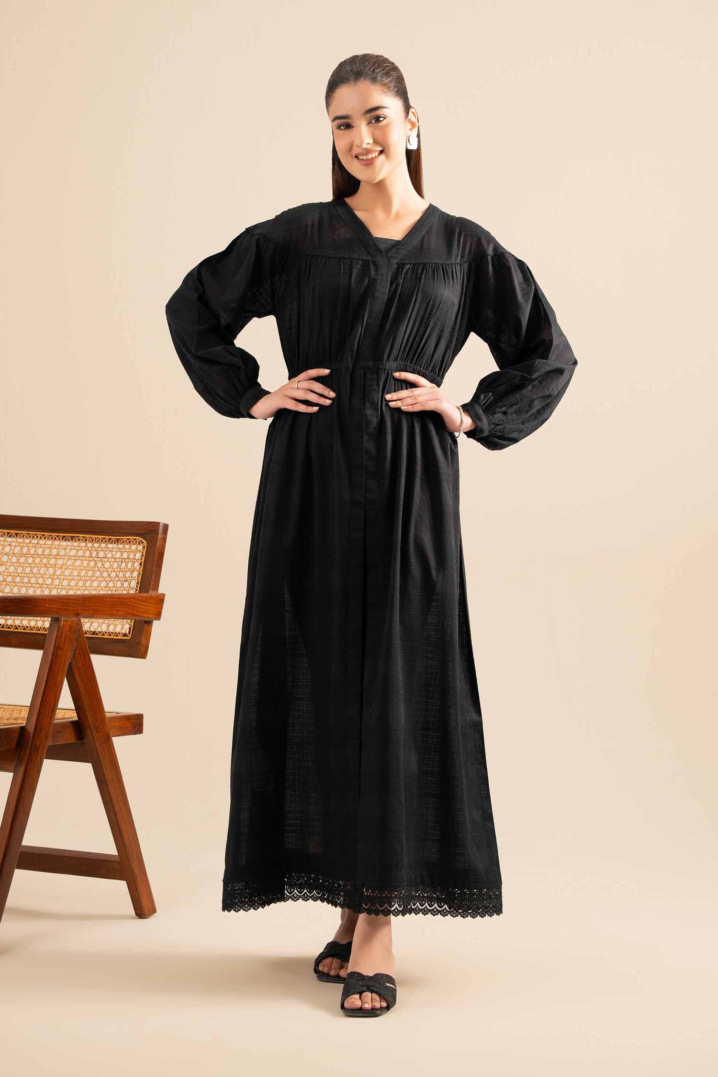 NishatUK - Black Solids Lawn 1-piece ready to wear Long Dress
