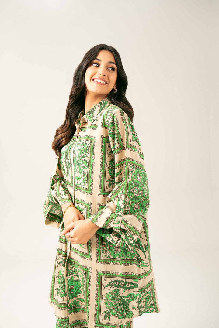NishatUK - Brown Printed Silk 2-piece ready to wear Long Dress