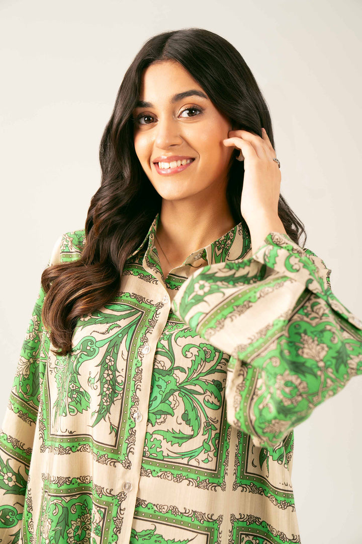 NishatUK - Brown Printed Silk 2-piece ready to wear Long Dress