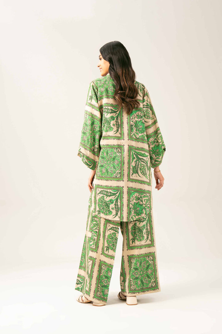 NishatUK - Brown Printed Silk 2-piece ready to wear Long Dress