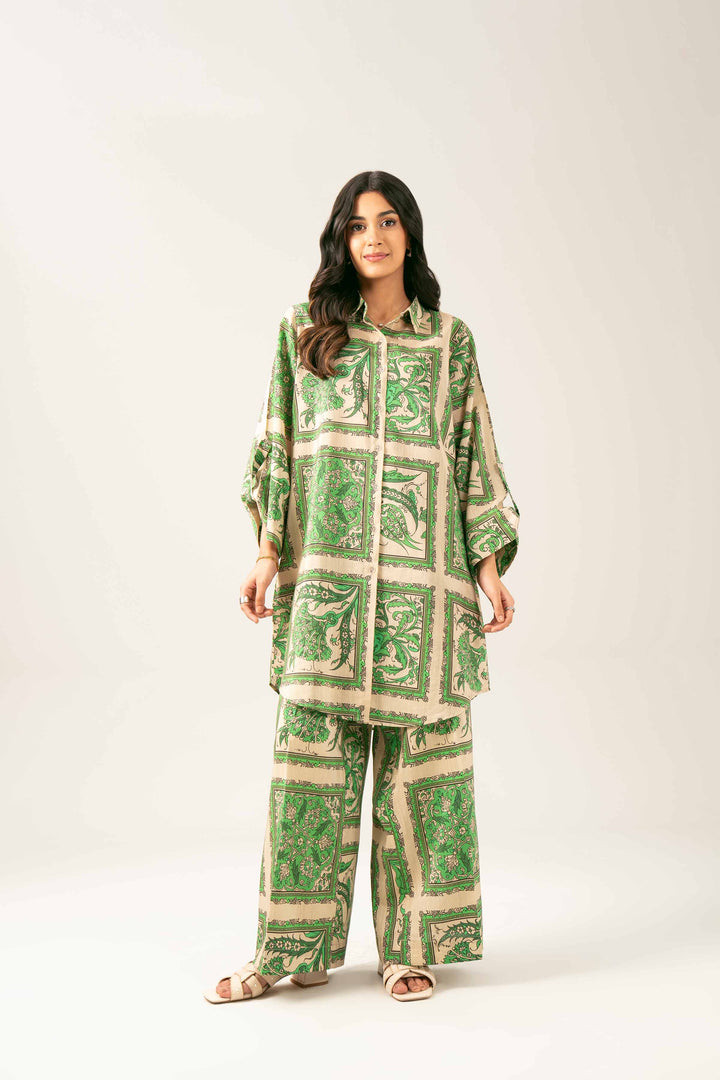 NishatUK - Brown Printed Silk 2-piece ready to wear Long Dress