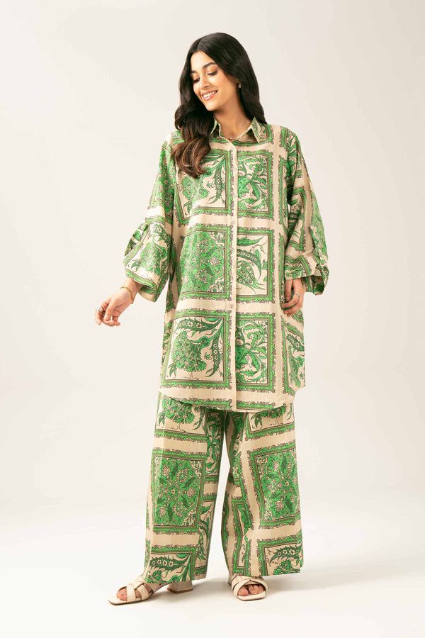 NishatUK - Brown Printed Silk 2-piece ready to wear Long Dress