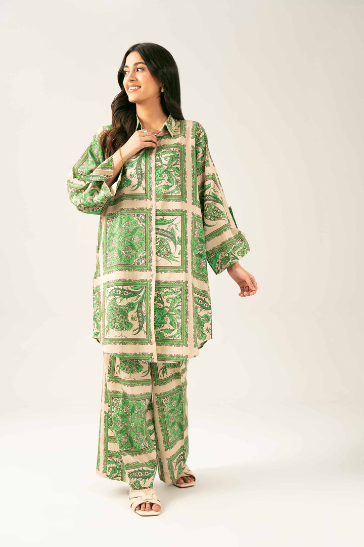 NishatUK - Brown Printed Silk 2-piece ready to wear Long Dress