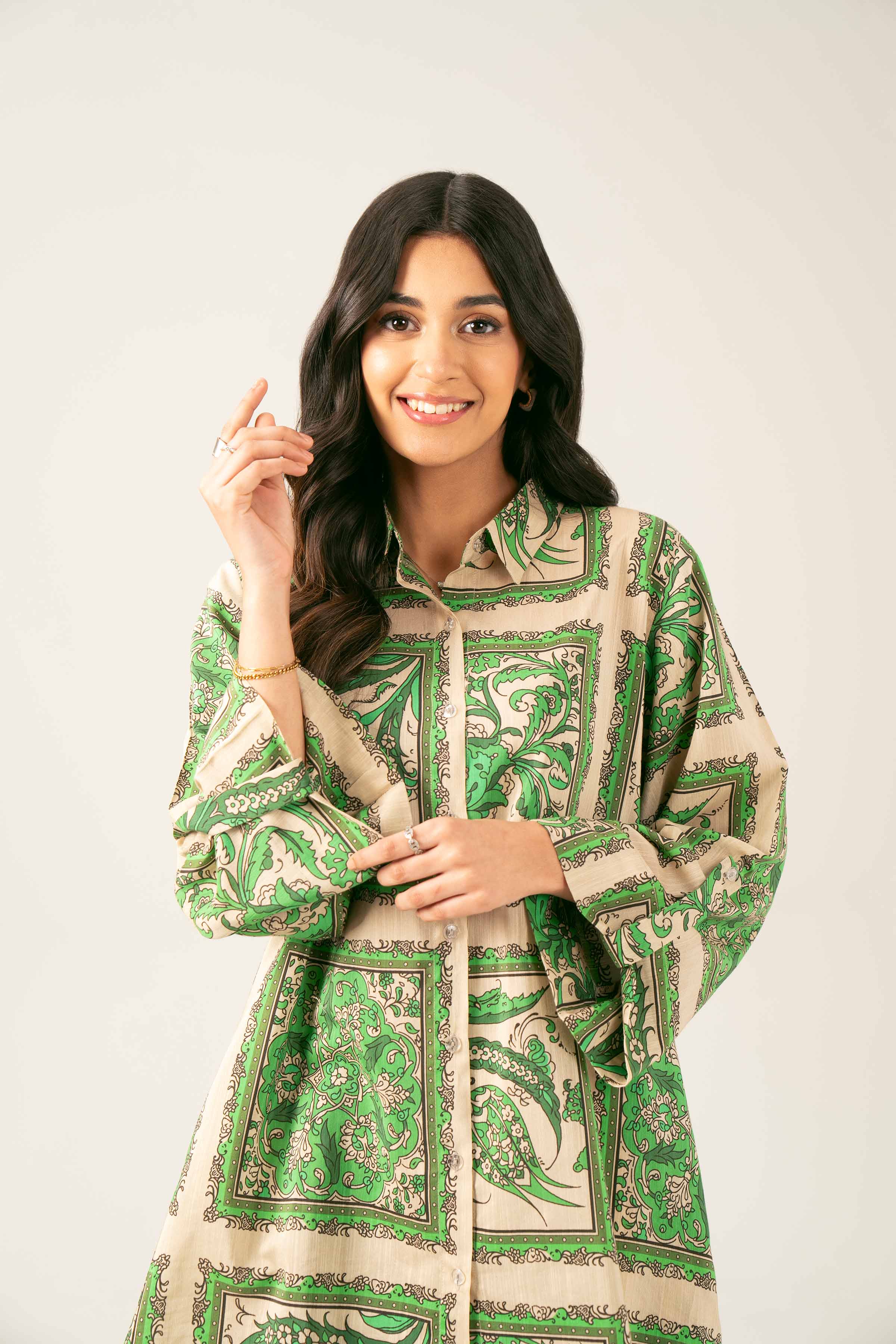 NishatUK - Brown Printed Silk 2-piece ready to wear Long Dress