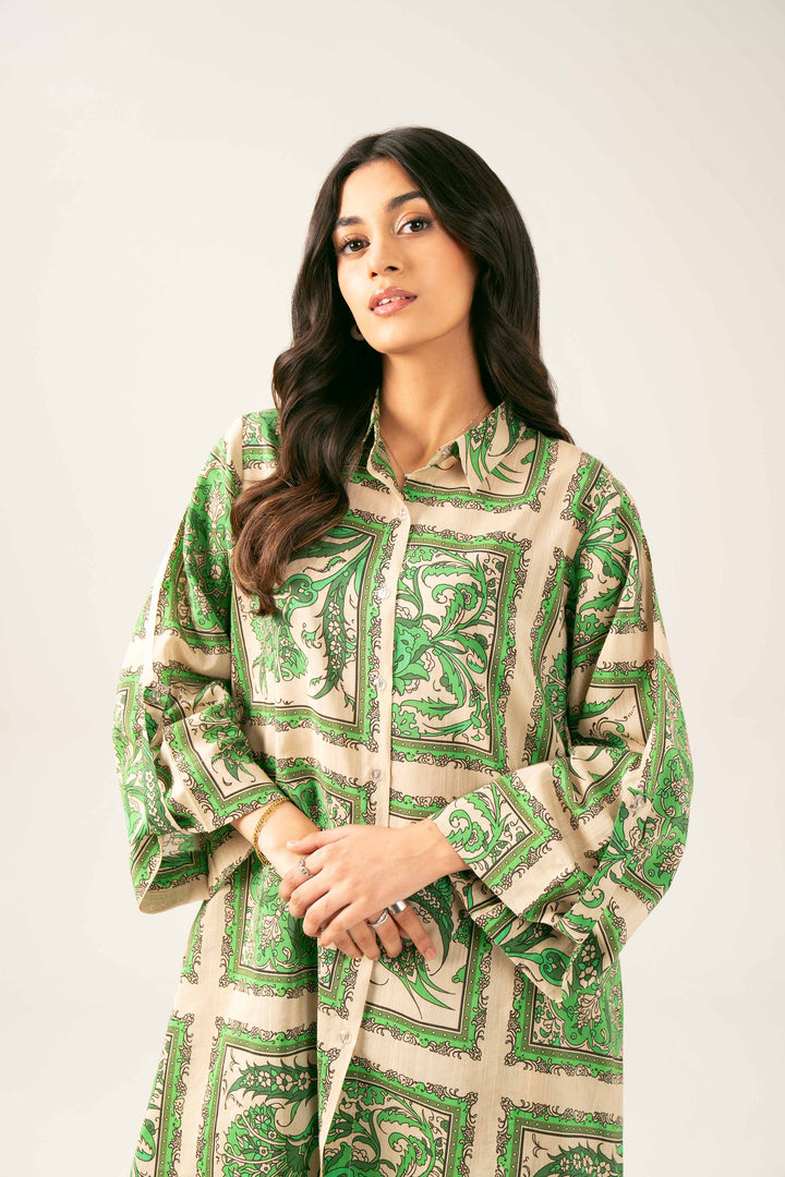 NishatUK - Brown Printed Silk 2-piece ready to wear Long Dress