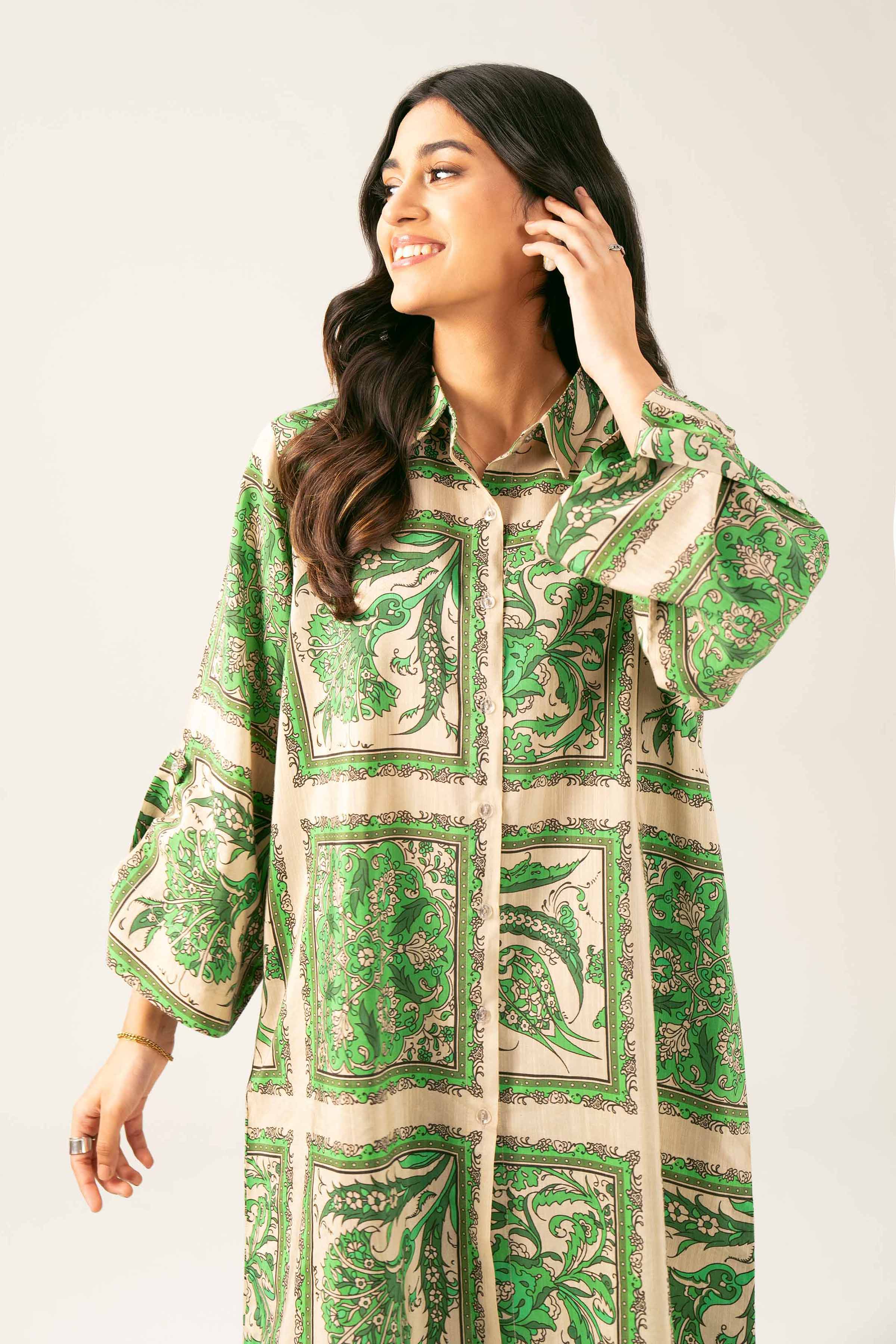 NishatUK - Brown Printed Silk 2-piece ready to wear Long Dress
