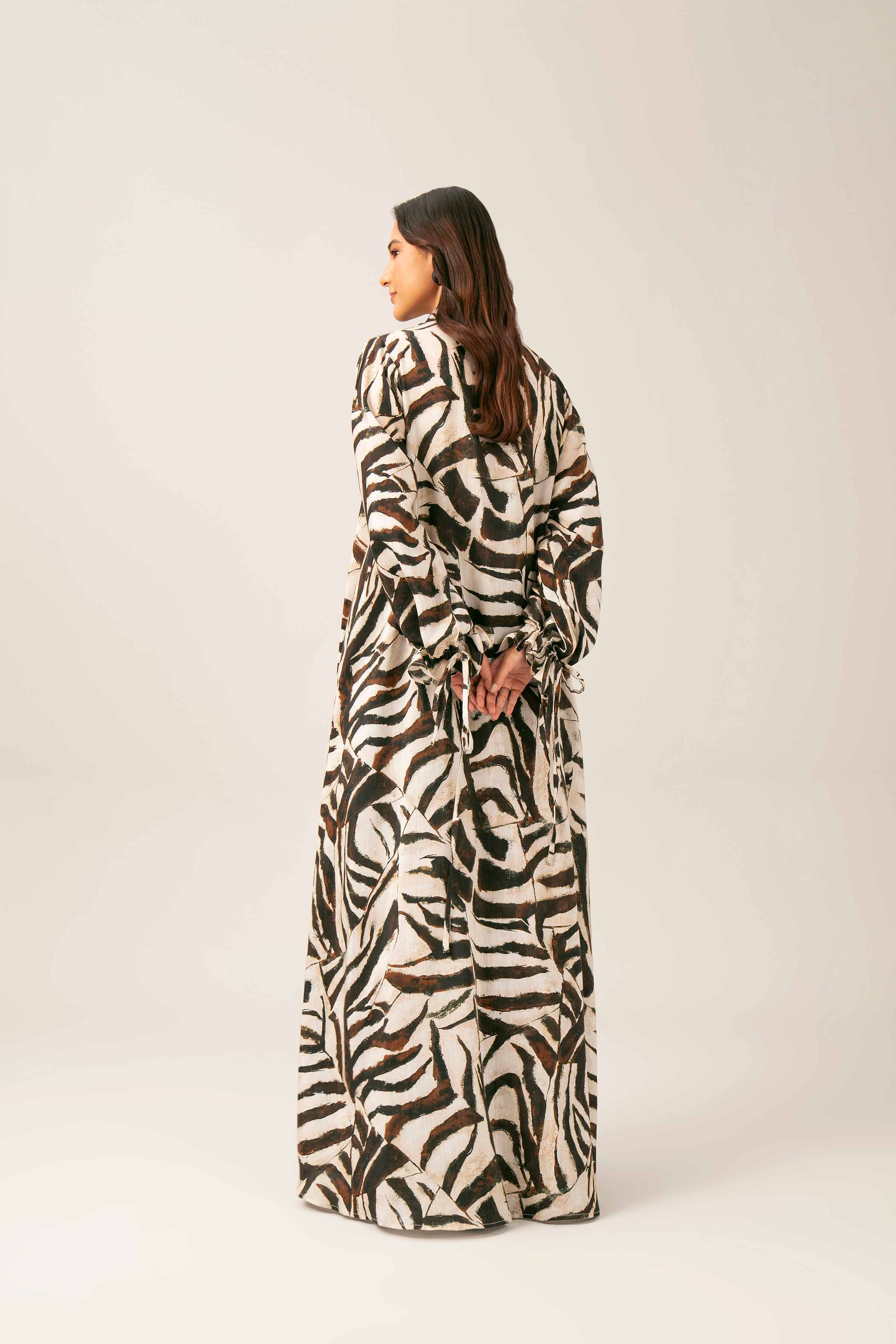 NishatUK - Brown Printed Silk 1-piece ready to wear Long Dress