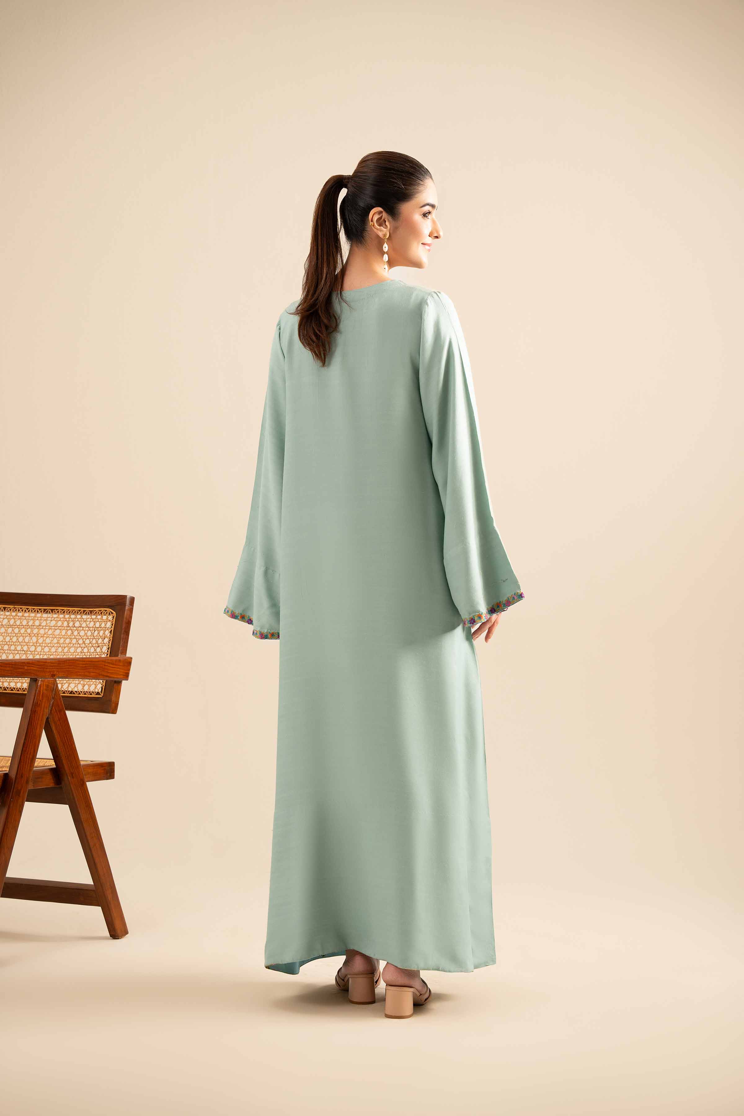 NishatUK - Sea Green Embroidered  Silk 1-piece ready to wear Long Dress
