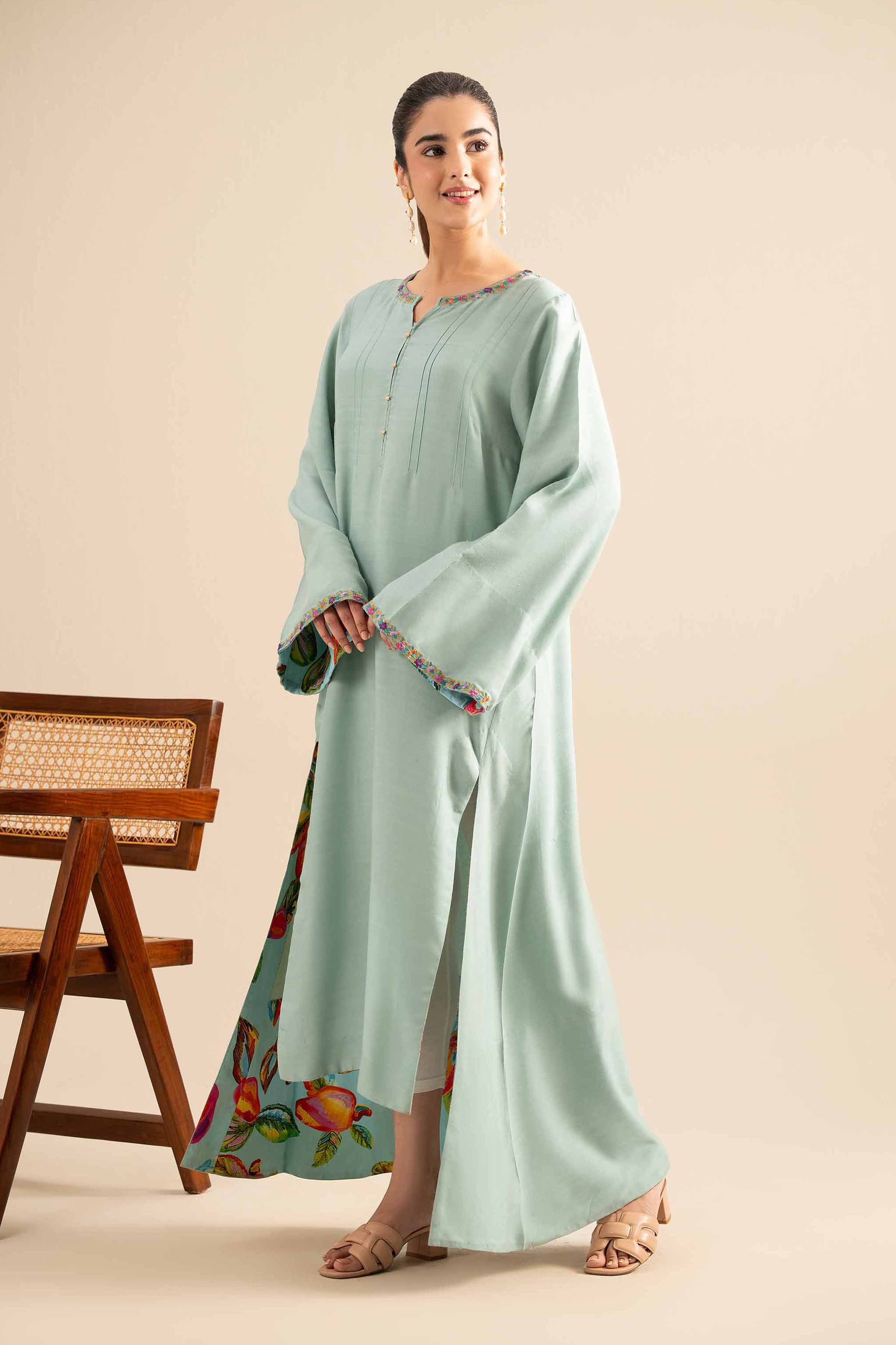 NishatUK - Sea Green Embroidered  Silk 1-piece ready to wear Long Dress