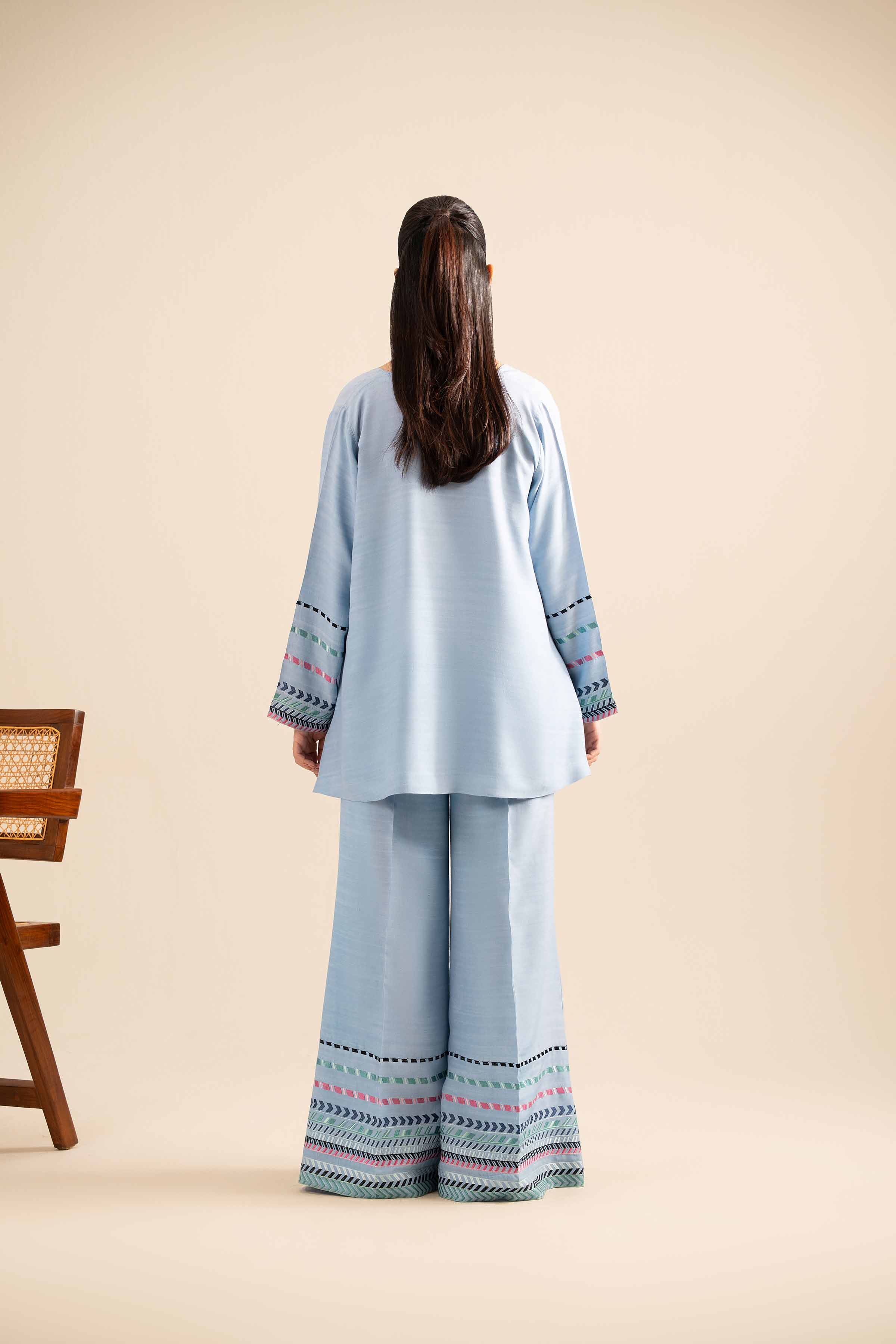NishatUK - Sky Blue Embroidered Silk 2-piece ready to wear Dress